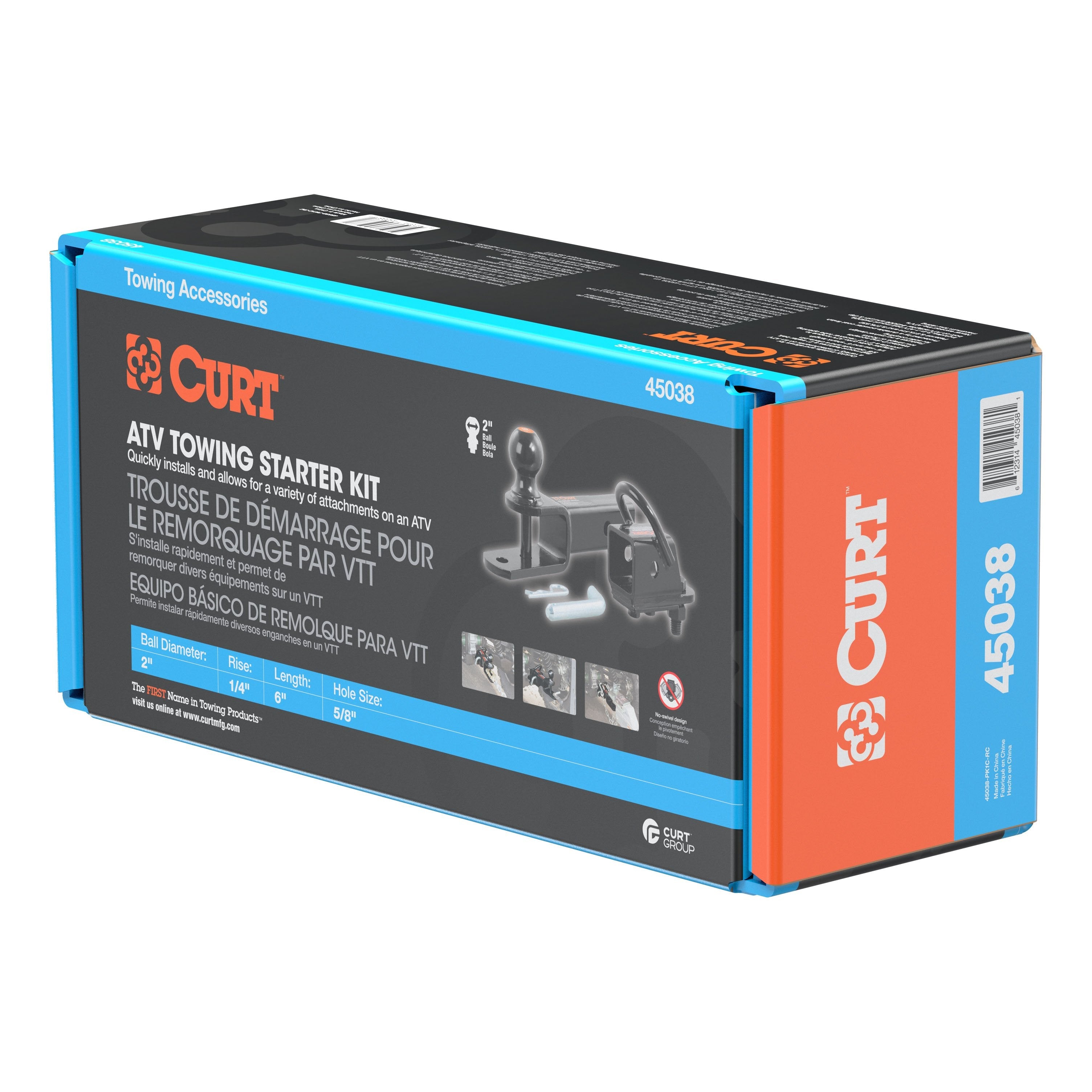 CURT 3-in-1 UTV, ATV Trailer Hitch Mount with 2-Inch Receiver Adapter, 2-Inch Ball, Clevis Pin, 5/8-Inch Hole Model 45038