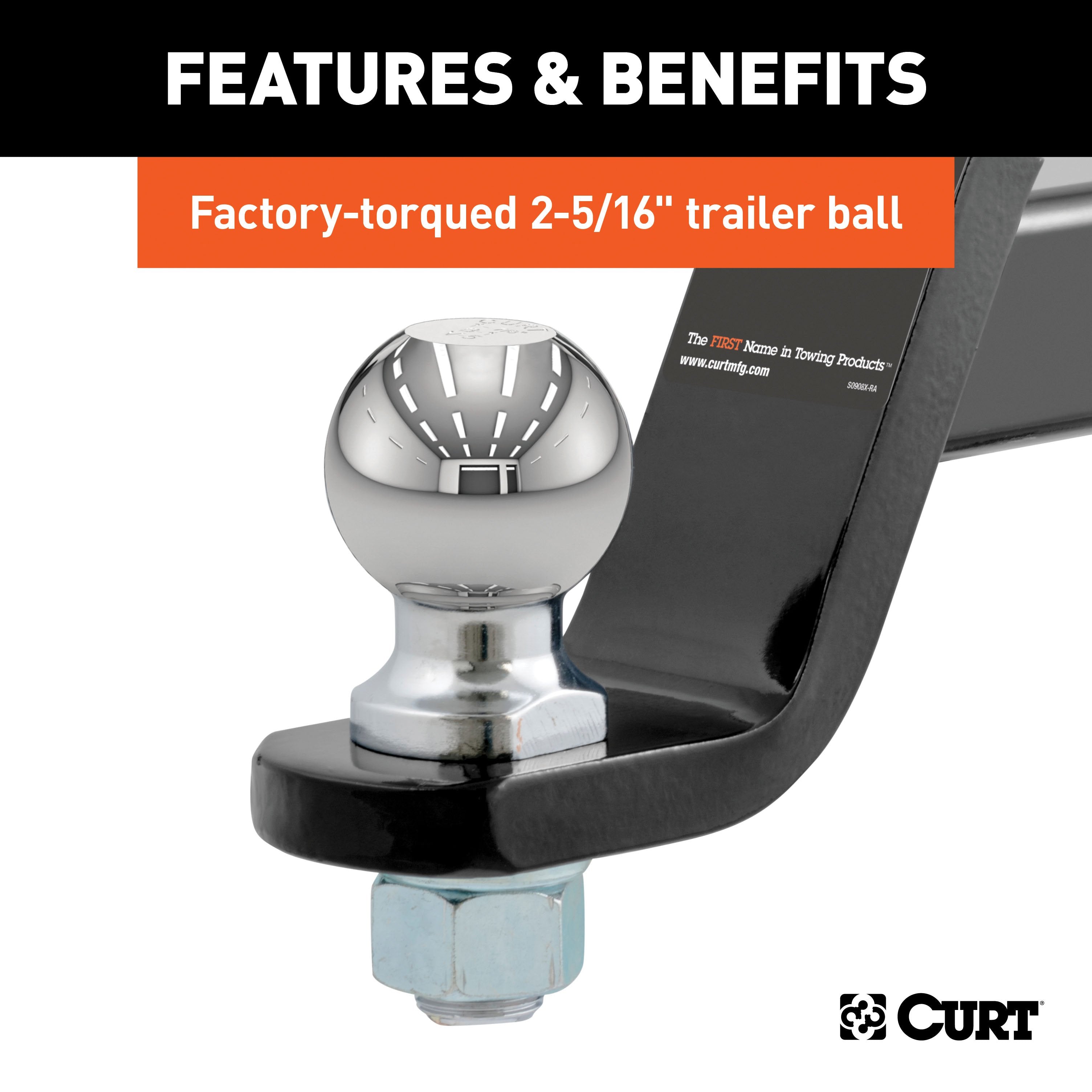CURT Trailer Hitch Mount with 2-5/16-Inch Ball & Pin, Fits 2-Inch Receiver, 7,500 lbs, 4-Inch Drop Model 45042