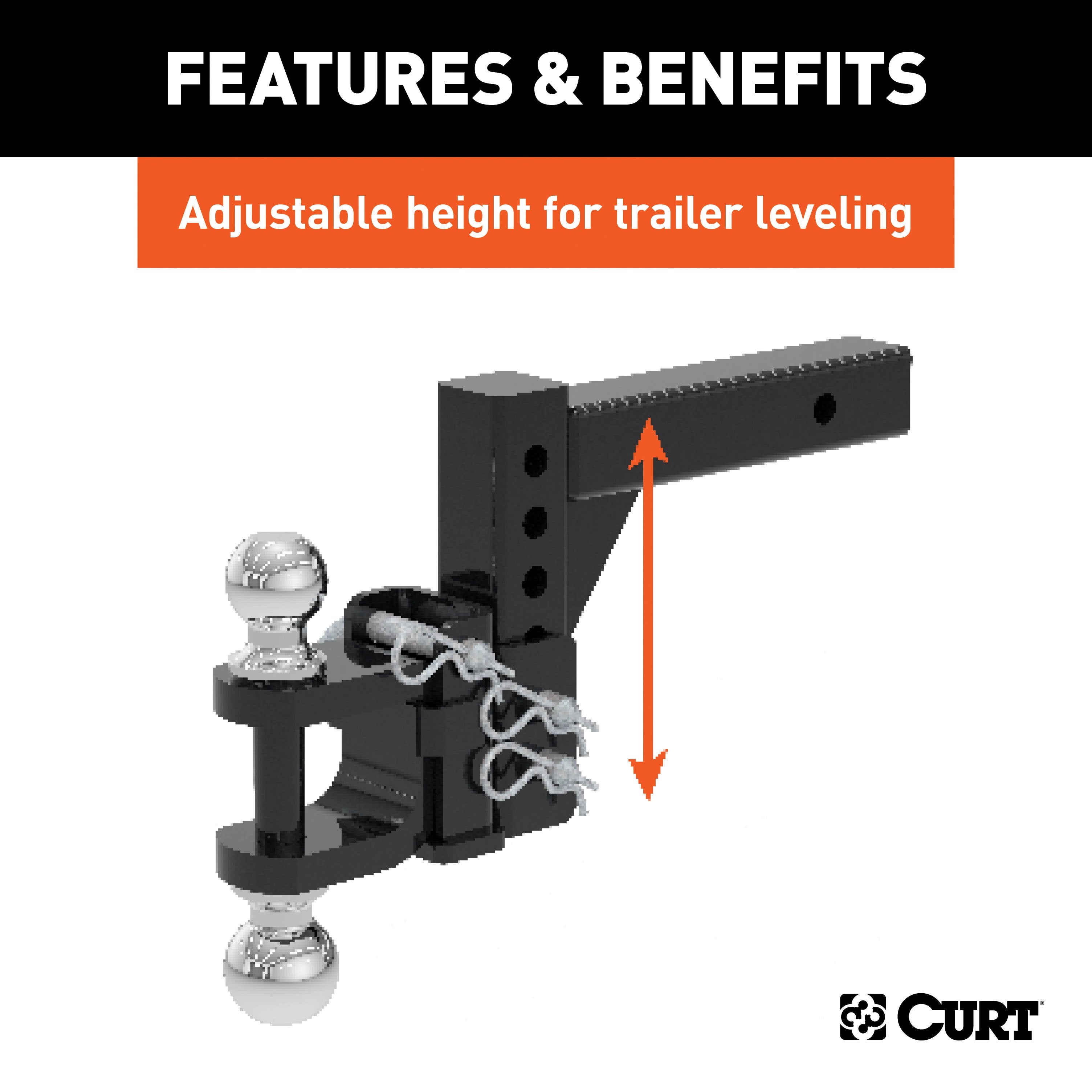 CURT Adjustable Trailer Hitch Ball Mount, Fits 2-Inch Receiver, 6-1/2-Inch Drop, 2 and 2-5/16-Inch Balls, 10,000 lbs Model 45049