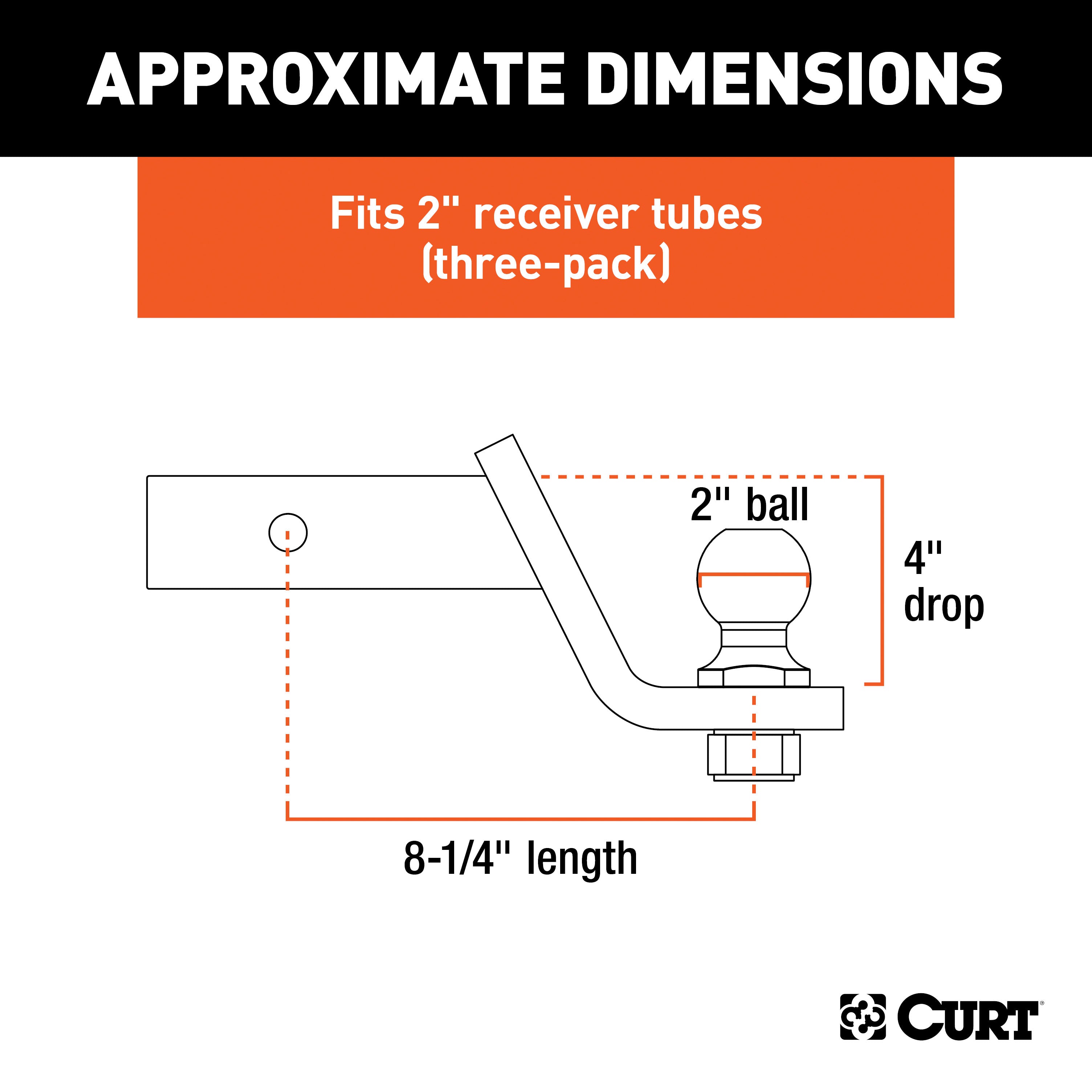 CURT Trailer Hitch Mounts with 2-Inch Ball & Pin, Fits 2-In Receiver, 7,500 lbs, 4-Inch Drop, 3-Pack Model 45057