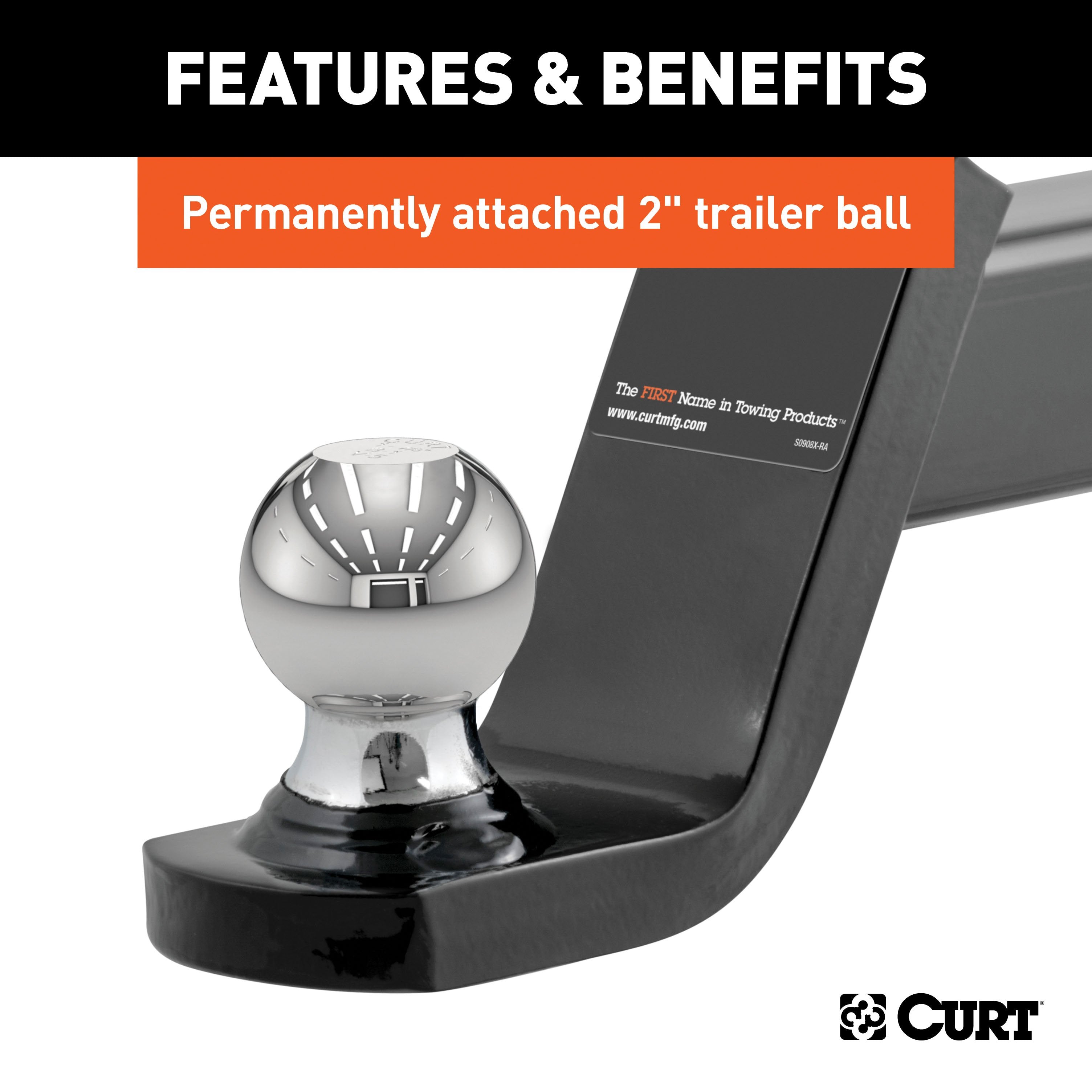 CURT Trailer Hitch Mount, 2-Inch Ball, Lock, Fits 2-In Receiver, 7,500 lbs, 4" Drop Model 45142
