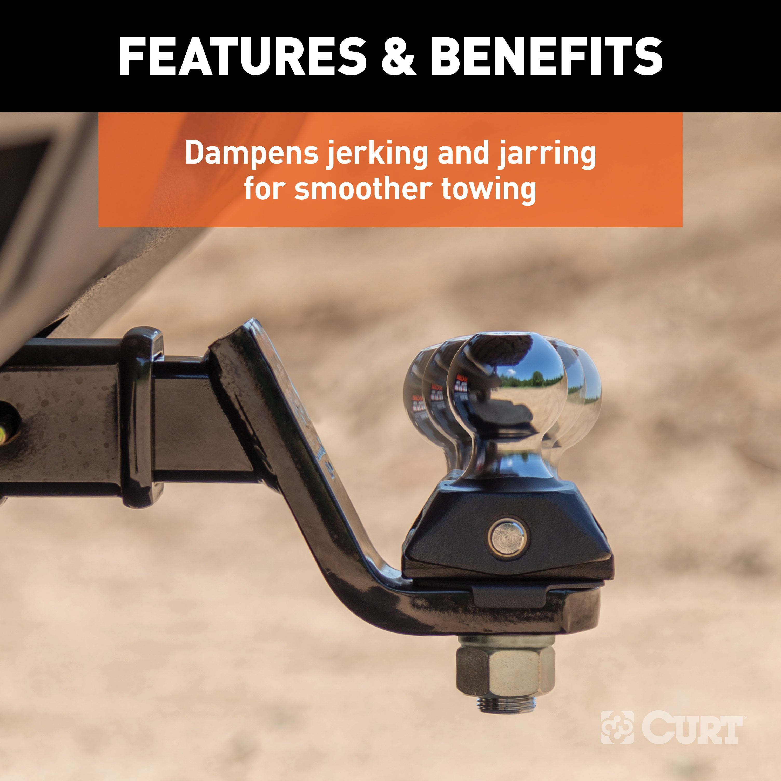 CURT RockerBall Cushion Hitch Ball Mount, 7,500 lbs 2-Inch Diameter, 2-In Shank, 3" Drop, Anti-Rattle Pin Model 45143