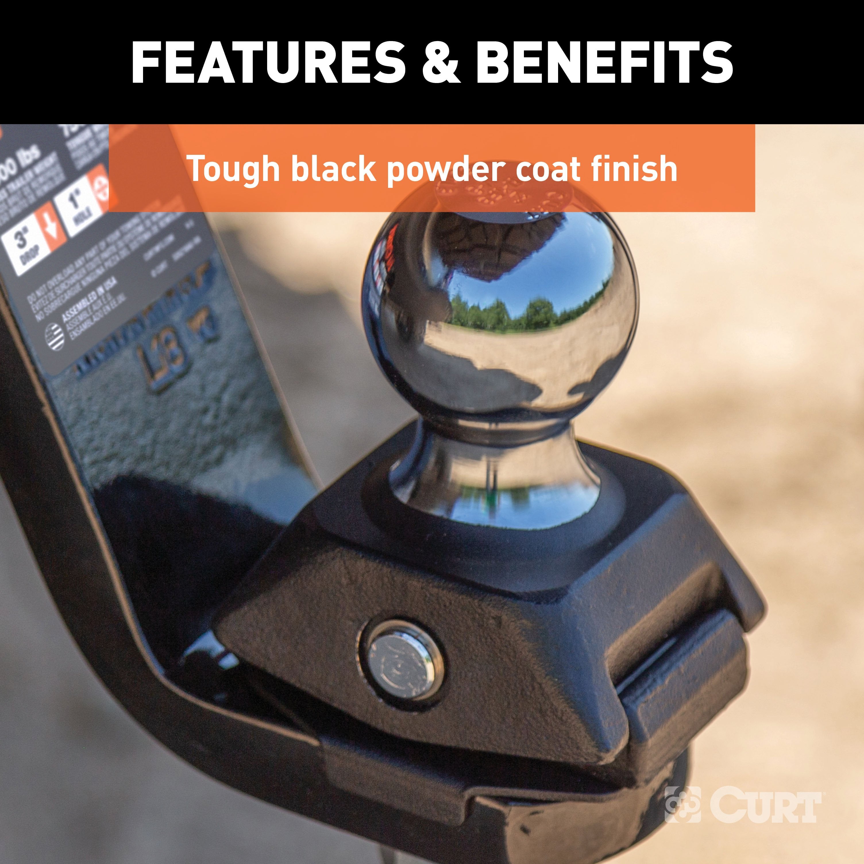 CURT RockerBall Cushion Hitch Ball Mount, 7,500 lbs 2-Inch Diameter, 2-In Shank, 3" Drop, Anti-Rattle Pin Model 45143
