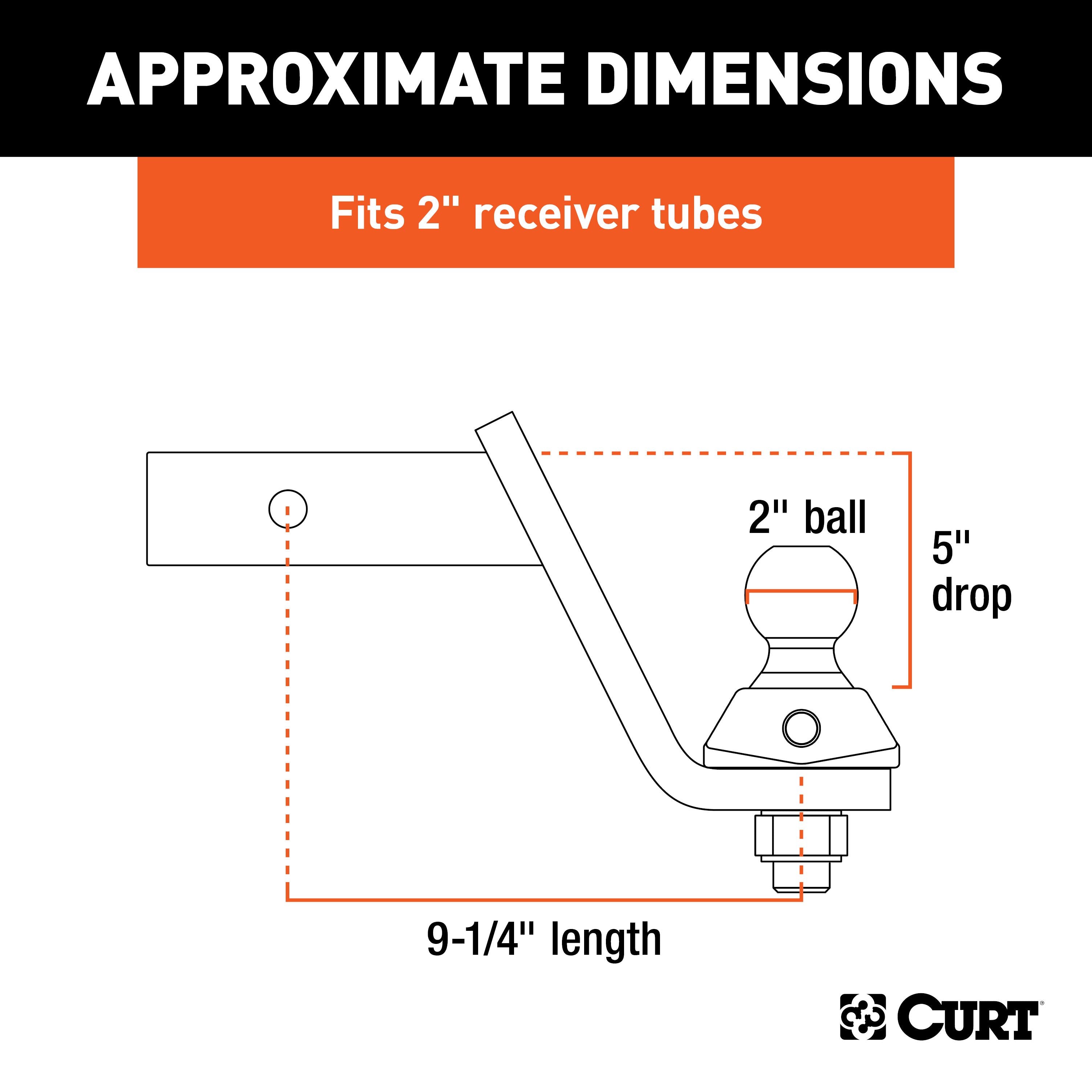 CURT RockerBall Cushion Hitch Ball Mount, 7,500 lbs 2-Inch Diameter, 2-In Shank, 5" Drop, Anti-Rattle Pin Model 45144
