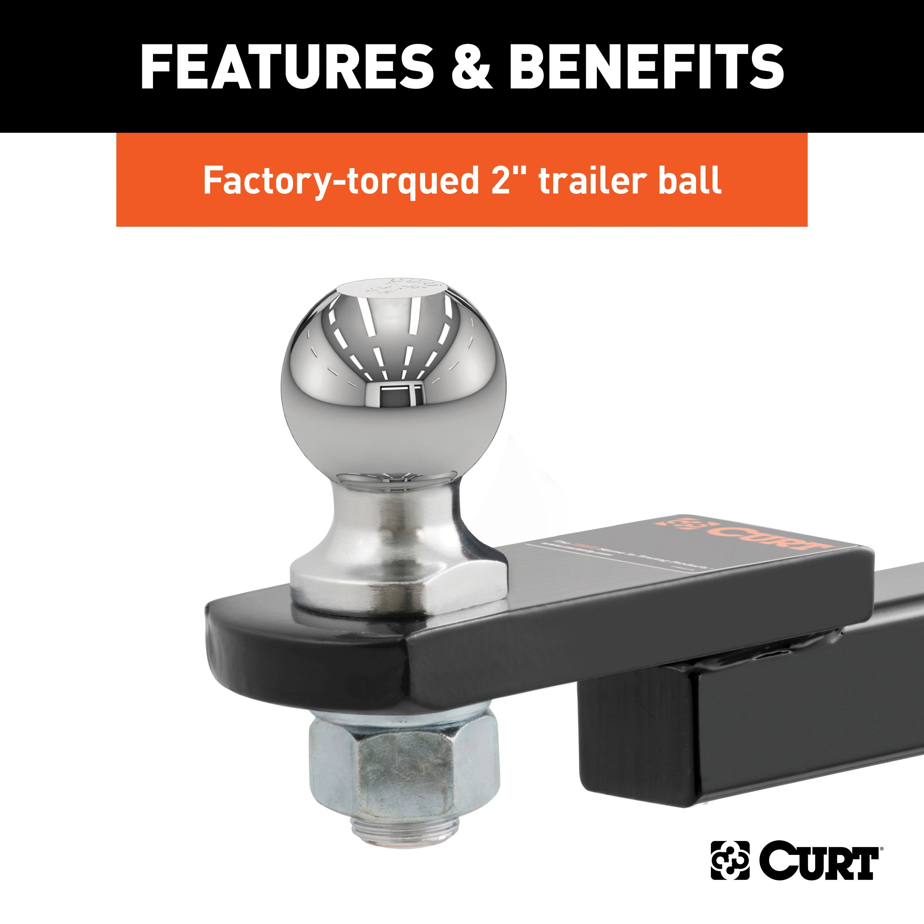 CURT Trailer Hitch Mount, 2-Inch Ball, Pin, Fits 1-1/4-In Receiver, 3,500 lbs, 3/4" Rise Model 45147