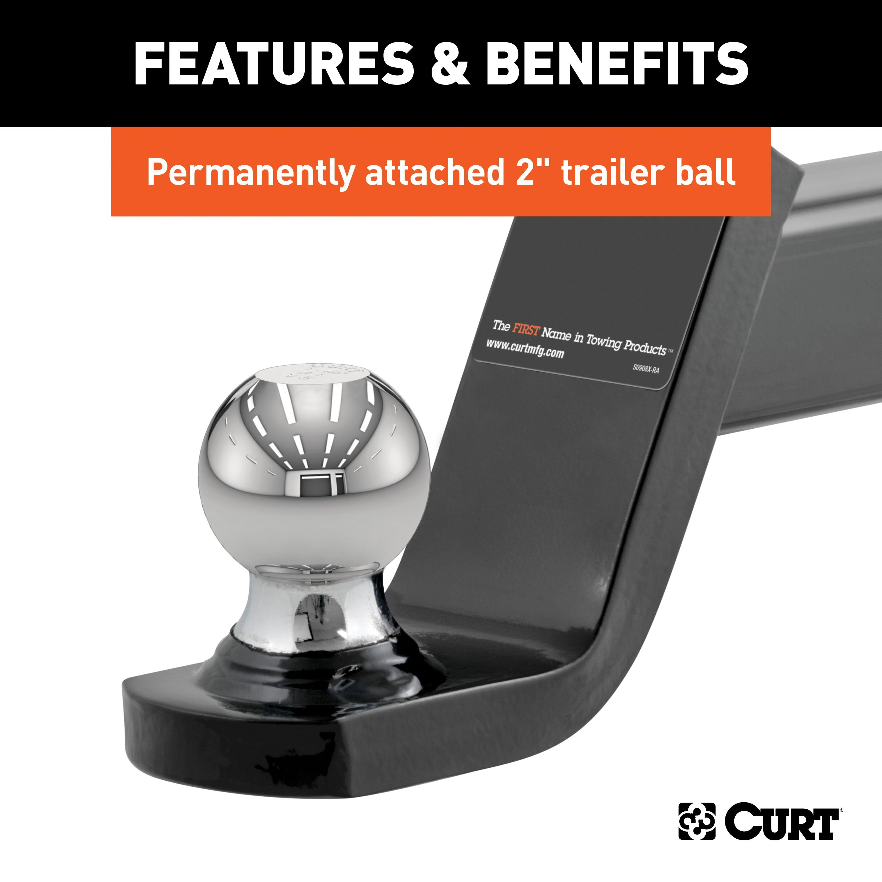 CURT Fusion Trailer Hitch Mount with 2-Inch Ball & Pin, Fits 2-In Receiver, 7,500 lbs, 4-Inch Drop Model 45154