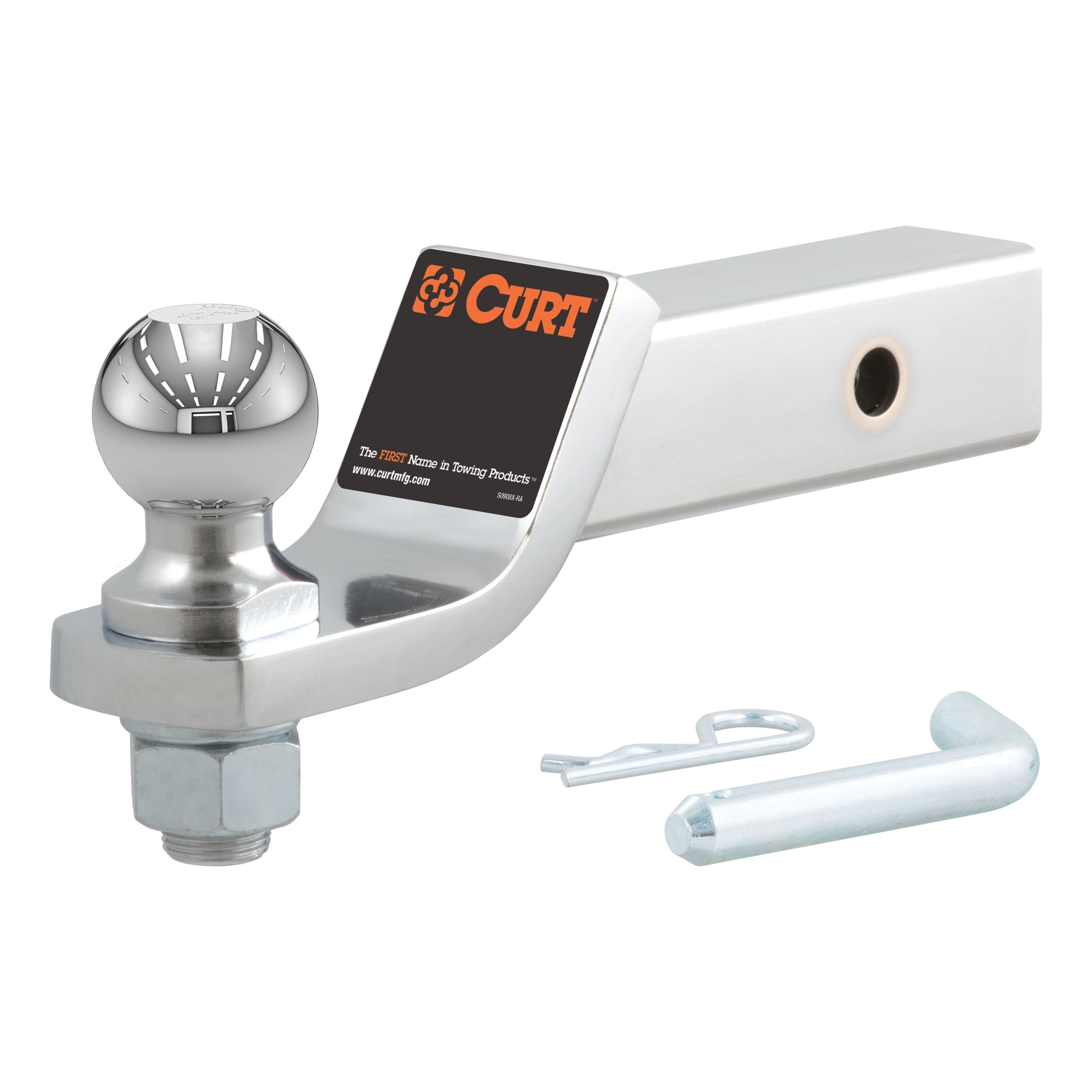 CURT Chrome Trailer Hitch Mount with 2-Inch Ball & Pin, Fits 2-In Receiver, 7,500 lbs, 2" Drop Model 45295