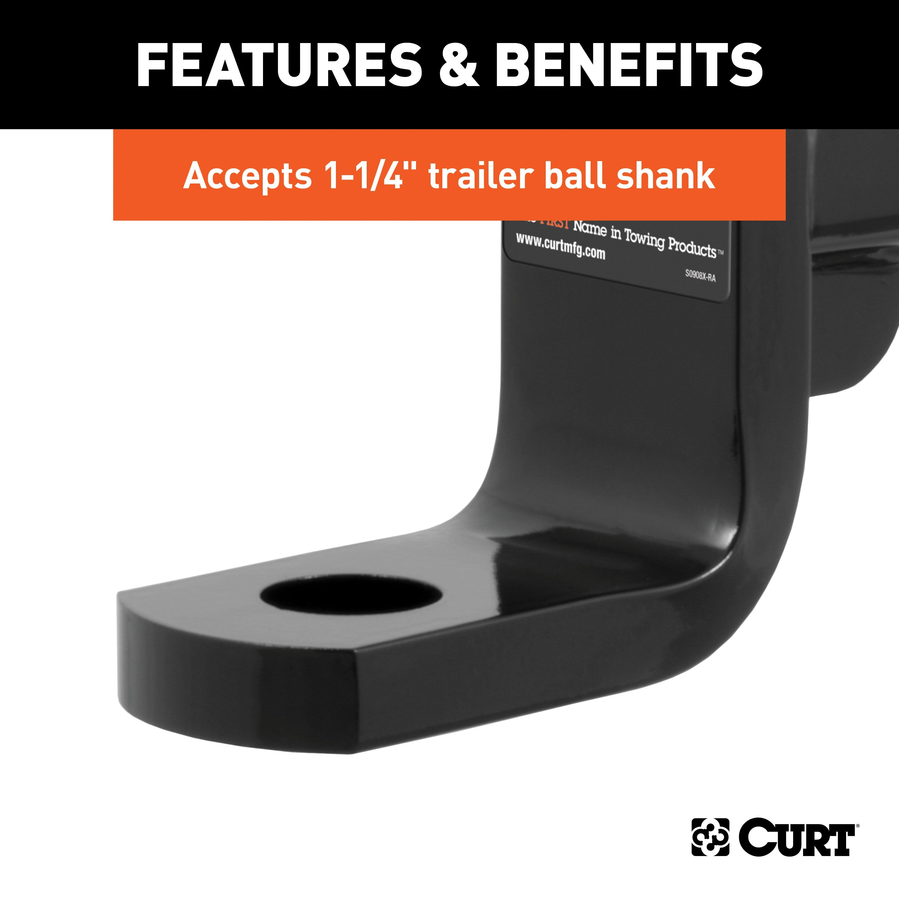 CURT Class 4 Trailer Hitch Ball Mount, Fits 2-Inch Receiver, 10,000 lbs, 1-1/4-Inch Hole, 4-Inch Drop, 2-3/4-Inch Rise Model 45311