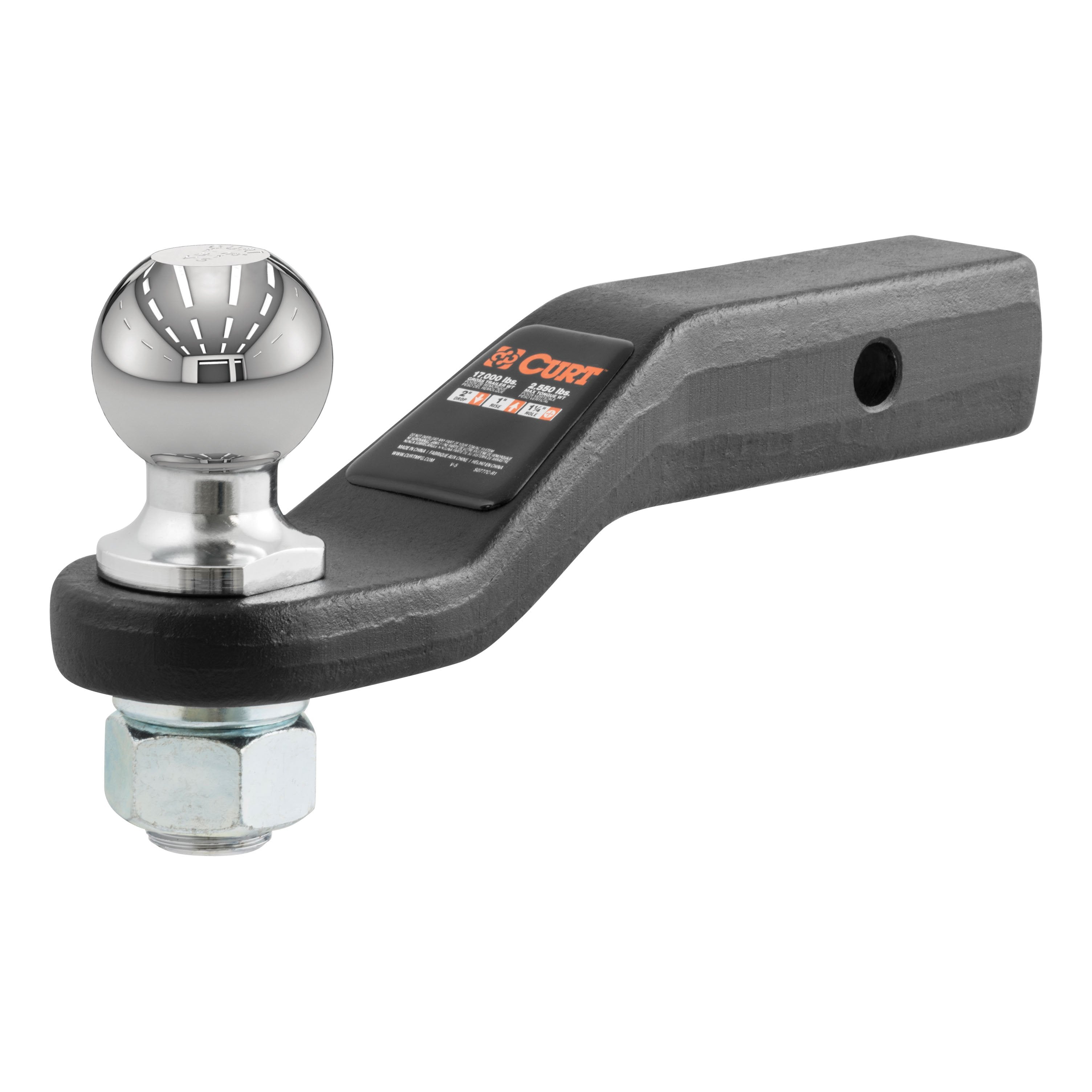 CURT Trailer Hitch Mount with 2-5/16-Inch Ball, Fits 2-Inch Receiver, 15,000 lbs, 2-In Drop Model 45331