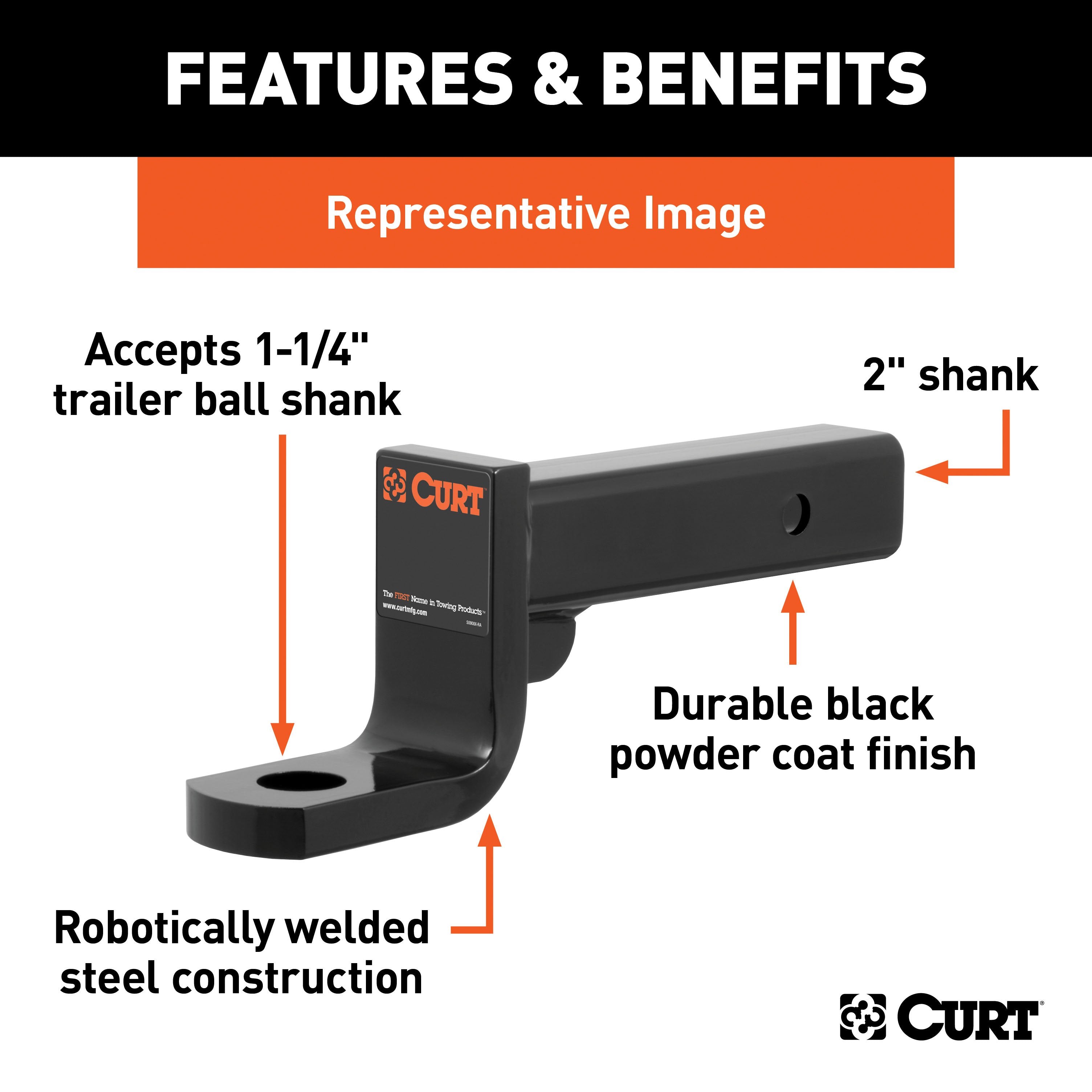 CURT Class 4 Trailer Hitch Ball Mount, Fits 2-Inch Receiver, 10,000 lbs, 1-1/4-Inch Hole, 8-Inch Drop, 6-3/4-Inch Rise Model 45338
