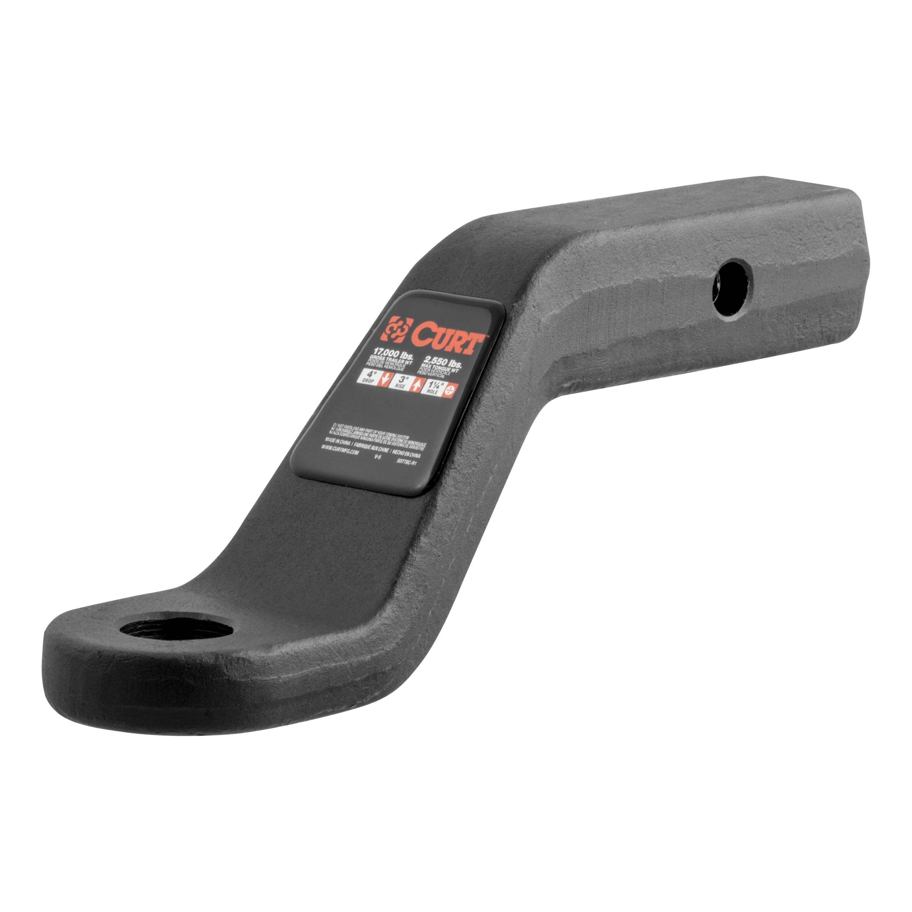CURT Forged Trailer Hitch Ball Mount, Fits 2-Inch Receiver, 17,000 lbs, 1-1/4-Inch Hole, 4-Inch Drop, 3-Inch Rise Model 45341