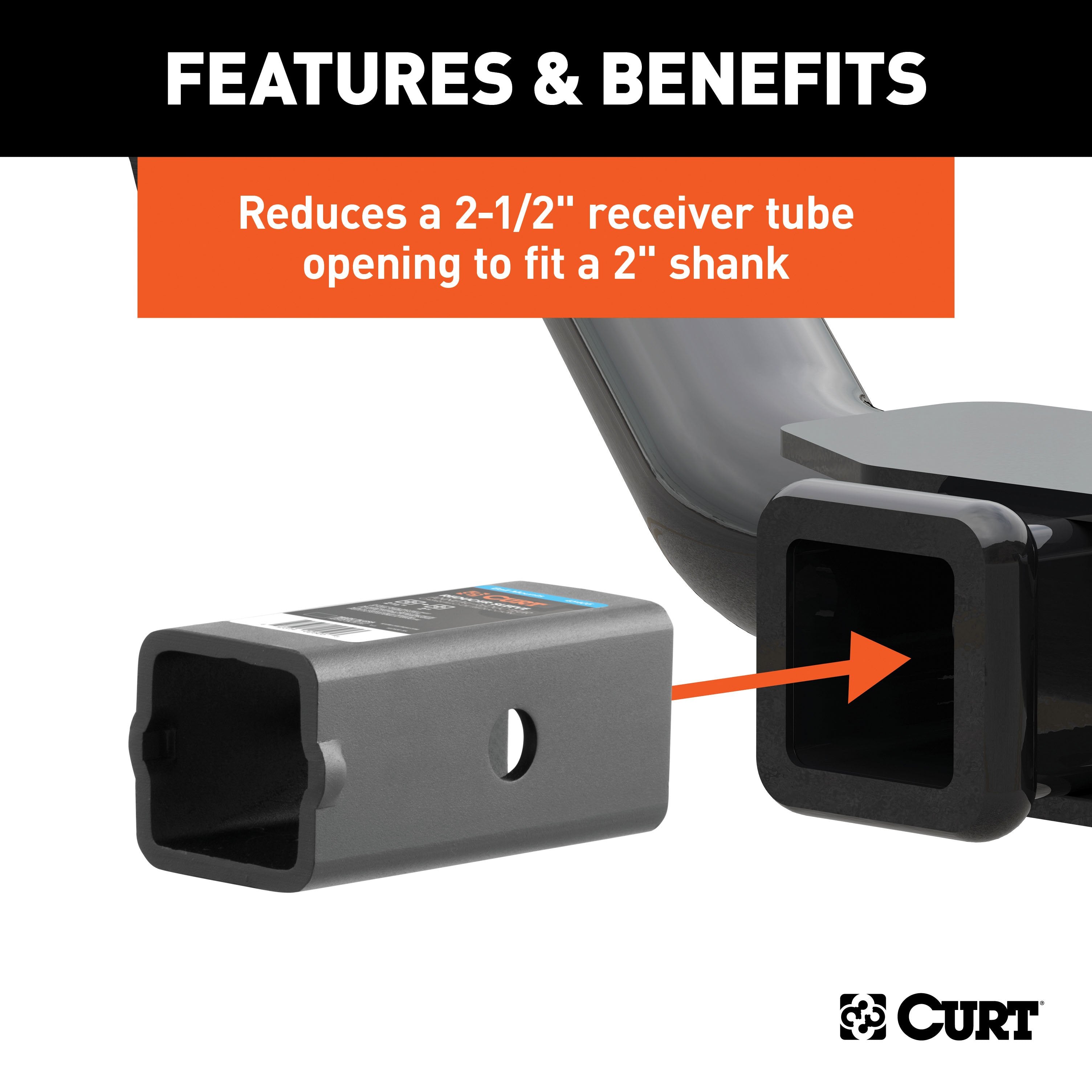CURT Trailer Hitch Receiver Adapter Reducer Sleeve, 2-1/2 to 2-Inch Model 45405