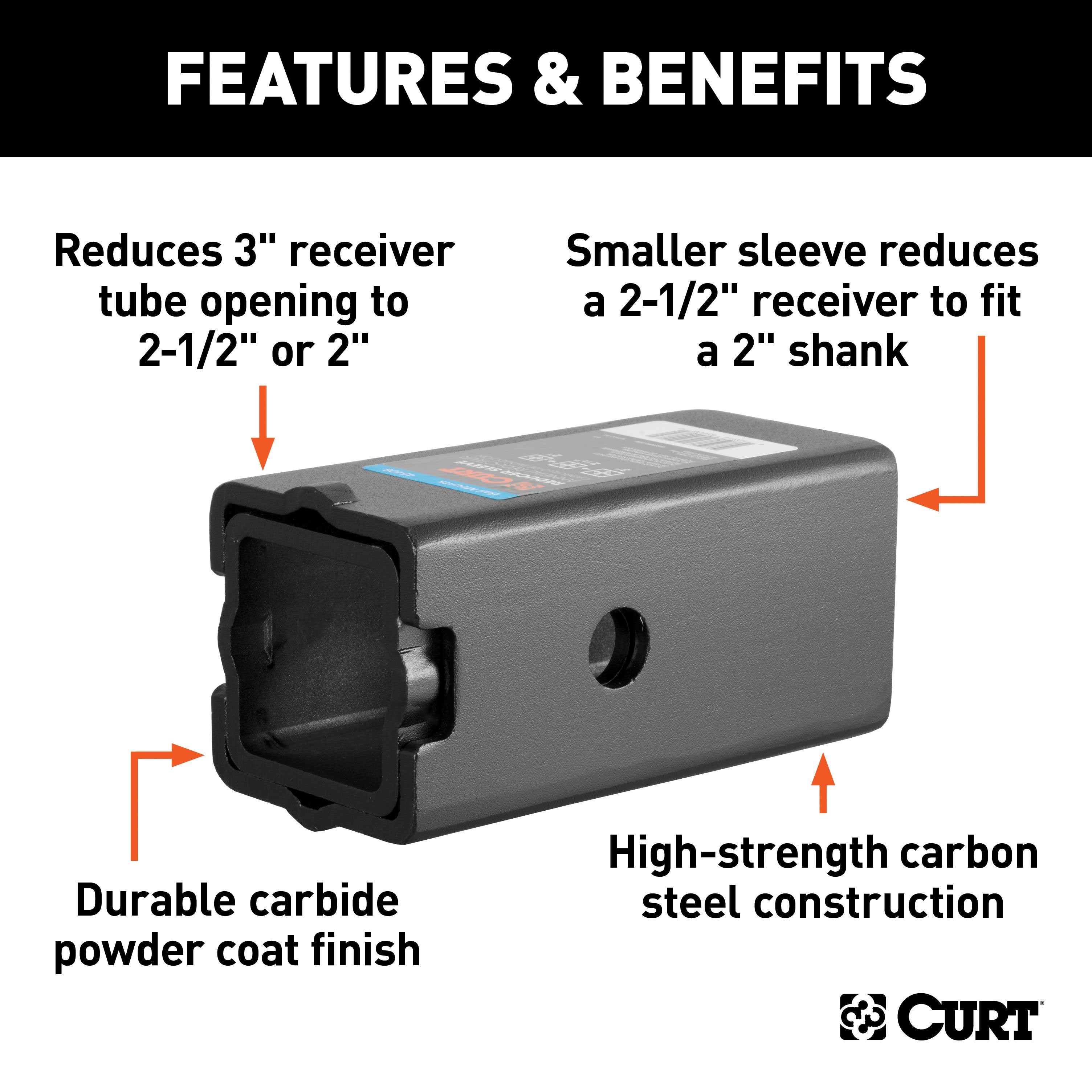 CURT Trailer Hitch Receiver Adapter Reducer Sleeve Set, 3 to 2-1/2 or 2-Inch, 2-Piece Model 45408