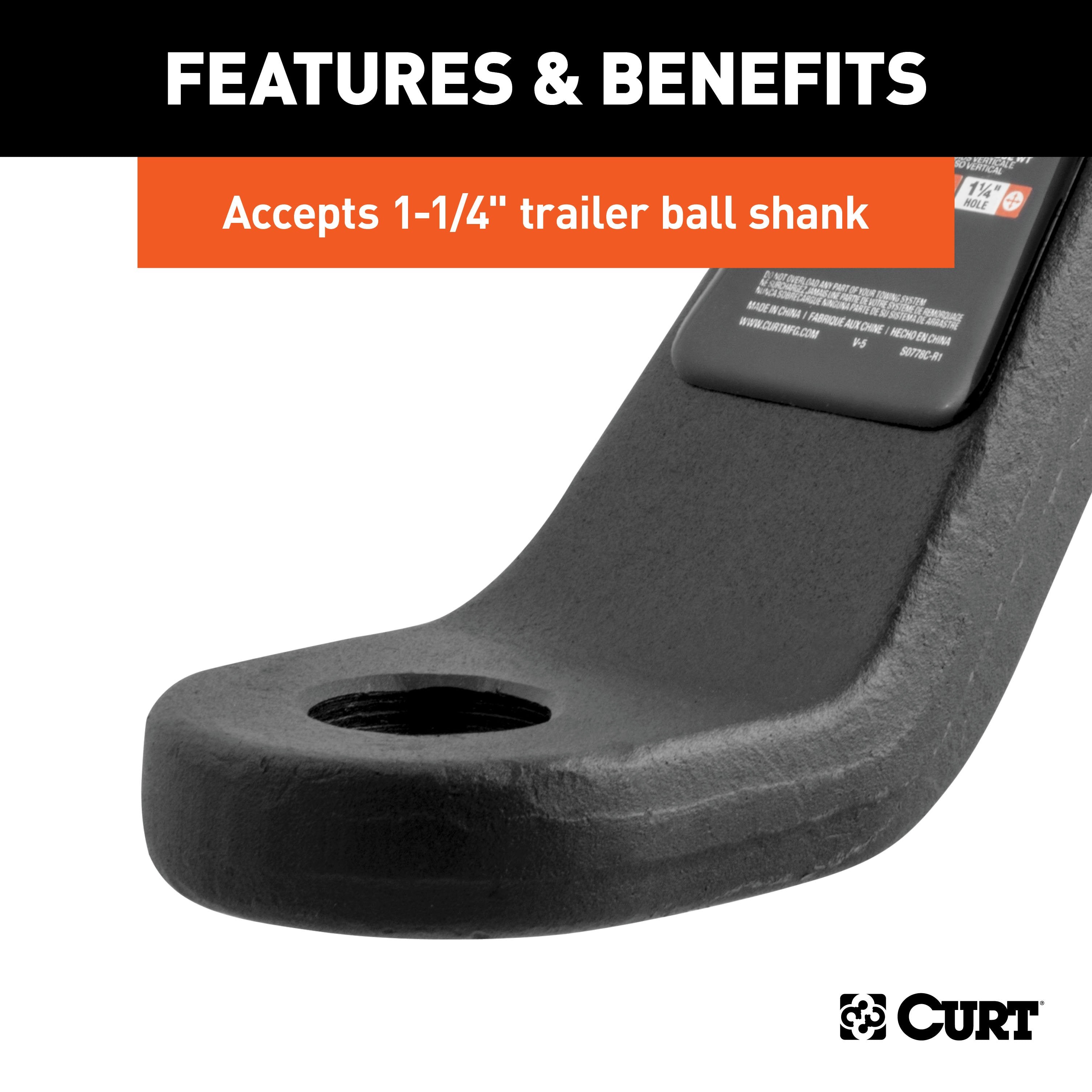 CURT Industrial Duty Forged Trailer Hitch Ball Mount, Fits 3-Inch Receiver, 21,000 lbs, 1-1/4-Inch Hole, 8-Inch Drop, 6-Inch Rise Model 45432