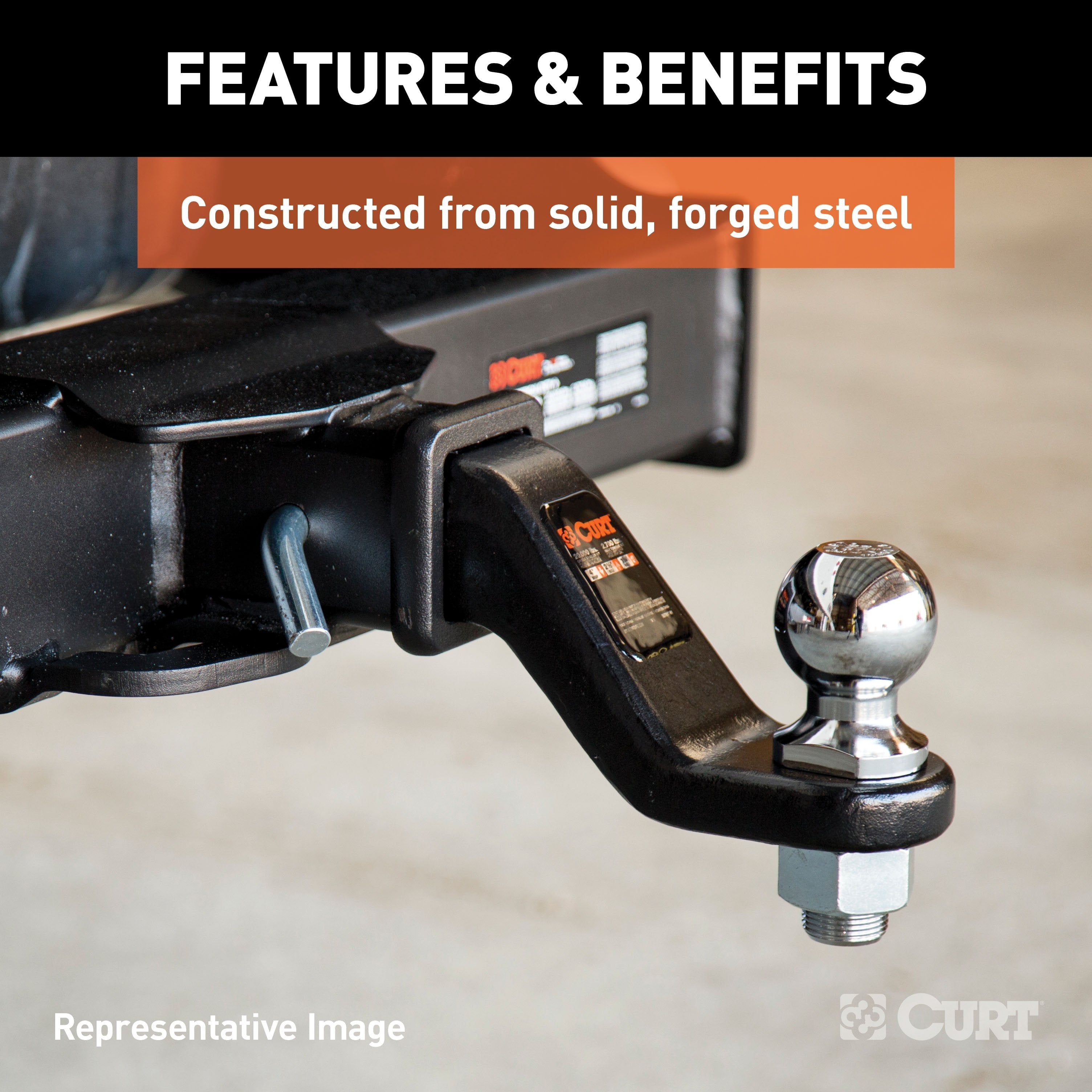 CURT Commercial Duty Forged Trailer Hitch Ball Mount, 2-1/2-Inch Receiver, 20,000 lbs, 1-1/4-Inch Hole, 8-Inch Drop Model 45460