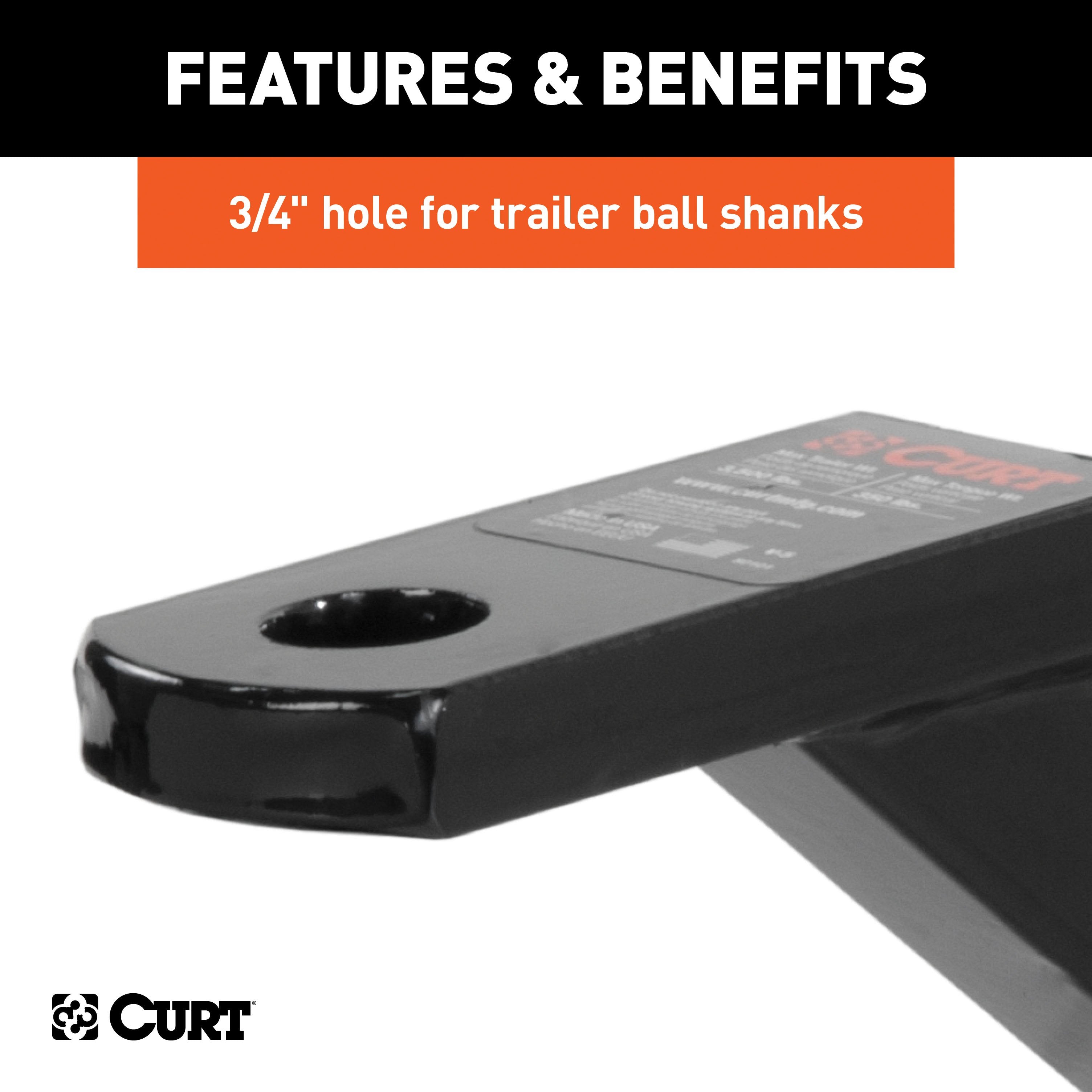 CURT Vertical Trailer Hitch Ball Mount, Fits 1-1/4-Inch Receiver, 3,500 lbs, 3/4-Inch Hole, 2-1/4-Inch Drop Model 45507