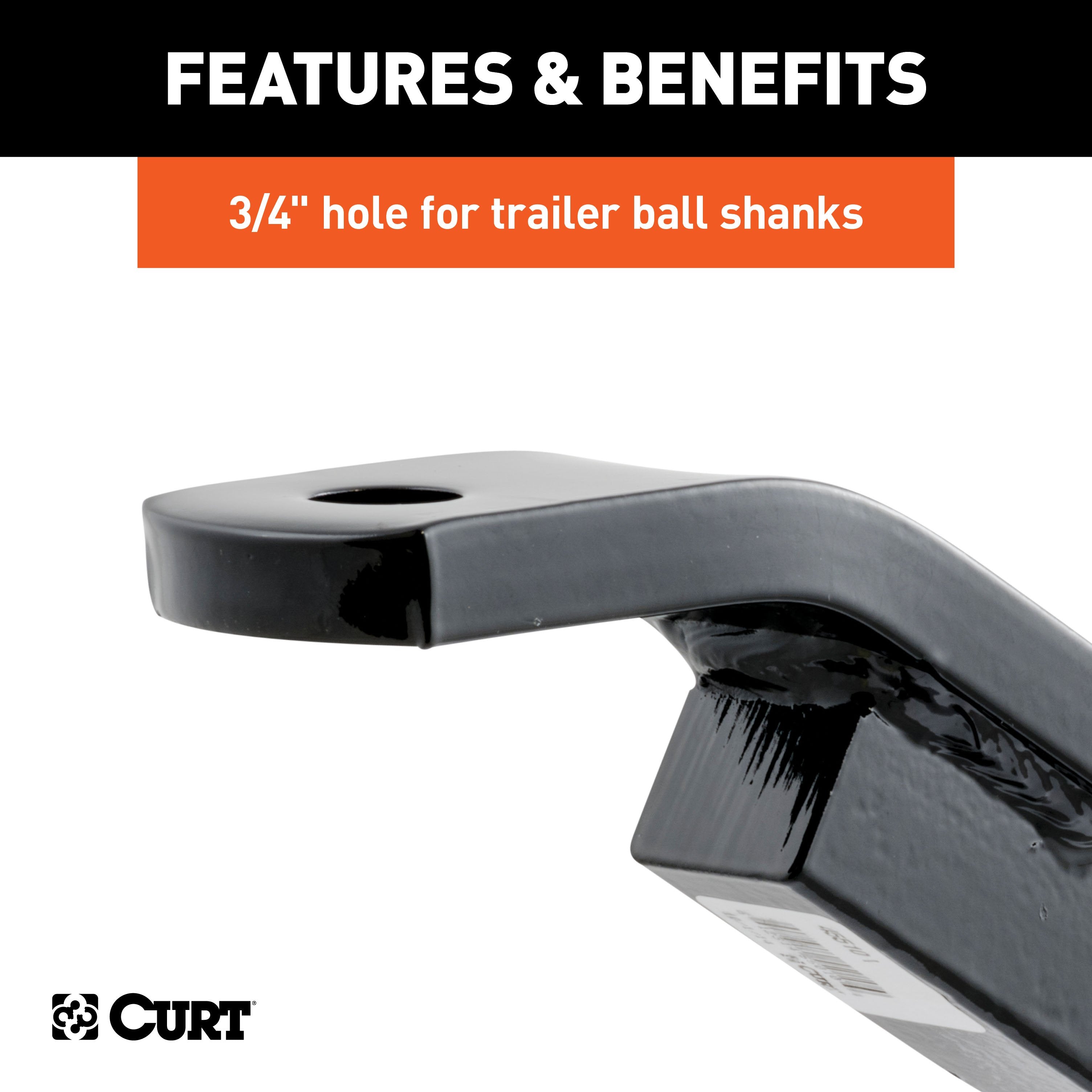 CURT Class 2 Trailer Hitch Ball Mount, Fits 1-1/4-Inch Receiver, 3,500 lbs, 3/4-Inch Hole, 3-1/8-Inch Rise Model 45510