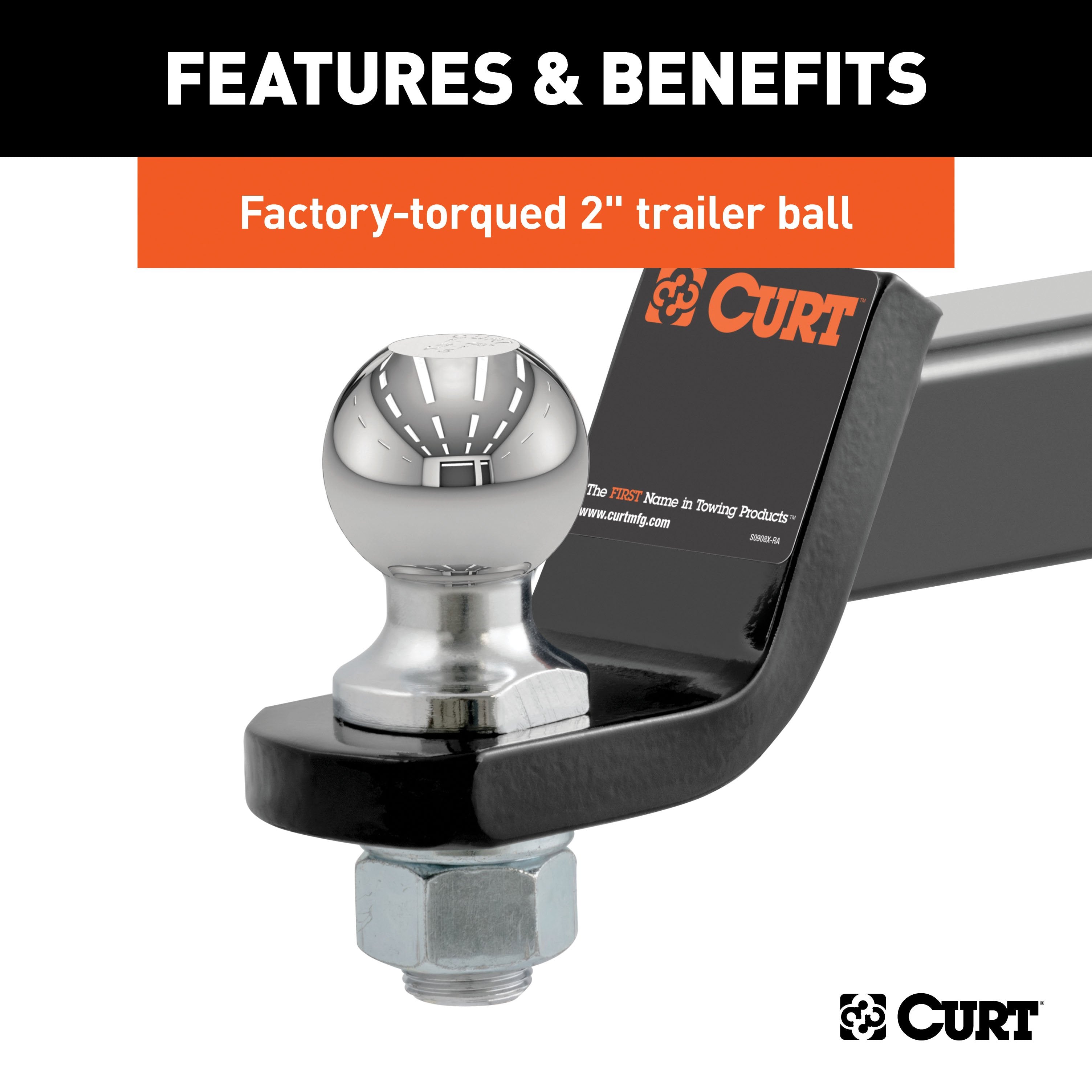 CURT Trailer Hitch Mount, 2-Inch Ball, Lock, Fits 2-In Receiver, 7,500 lbs, 2" Drop, Cap Model 45534