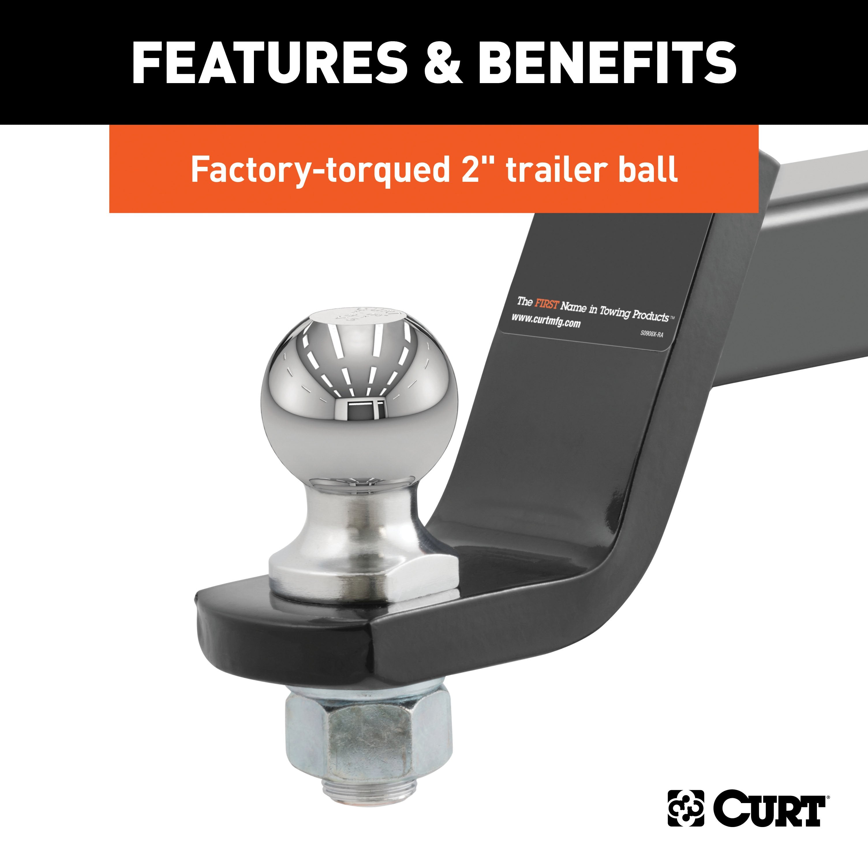CURT Trailer Hitch Mount, 2-Inch Ball, Lock, Fits 2-In Receiver, 7,500 lbs, 4" Drop, Cap Model 45554