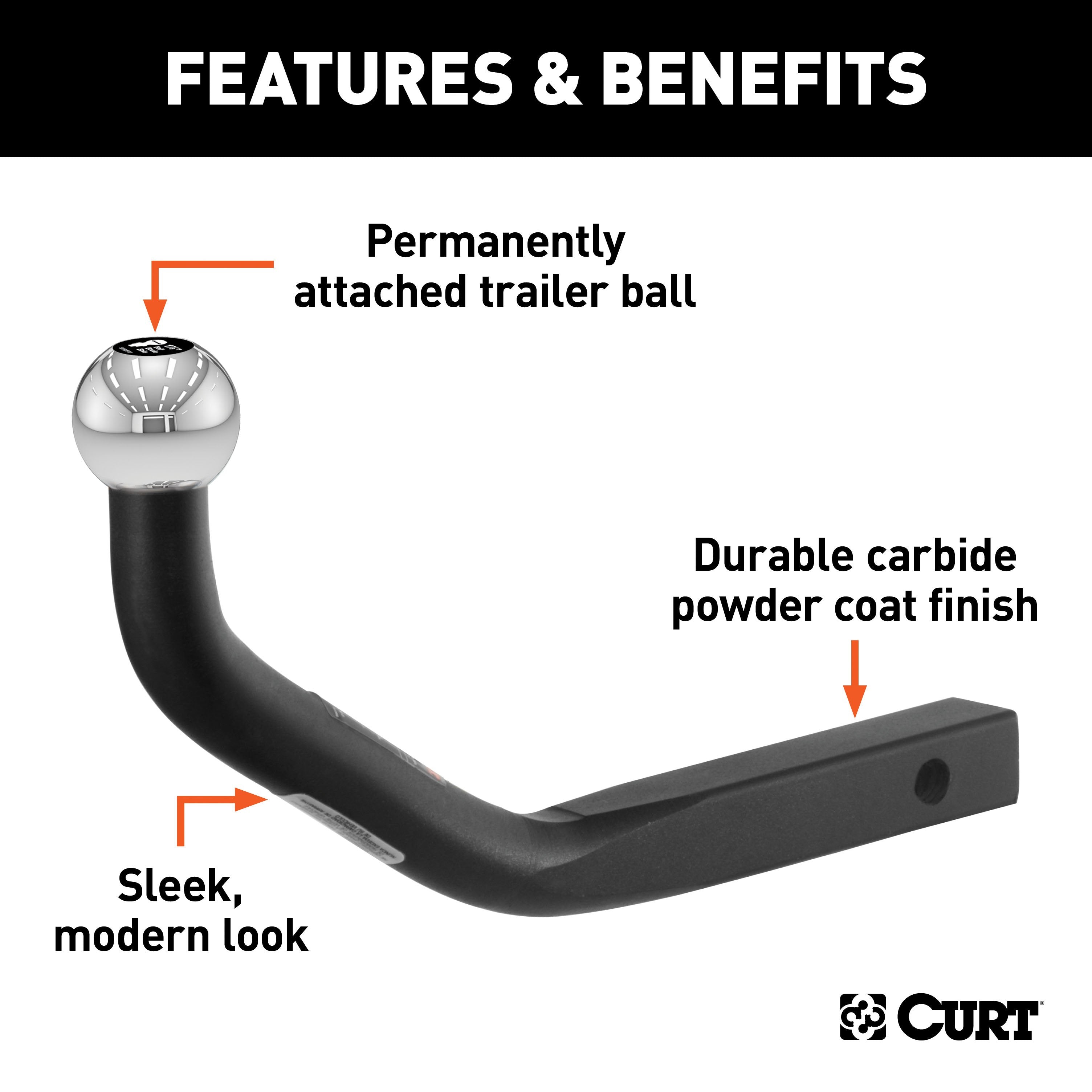 CURT Euro Trailer Hitch Mount with 1-7/8-Inch Ball, Fits 1-1/4-Inch Receiver, 3,500 lbs, 5-1/8-Inch Height Model 45591