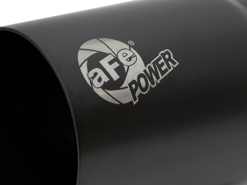 aFe MACH Force-Xp universal exhaust tip with 3-1/2 inch inlet, 4 inch outlet, and 7 inch length, featuring a black finish.