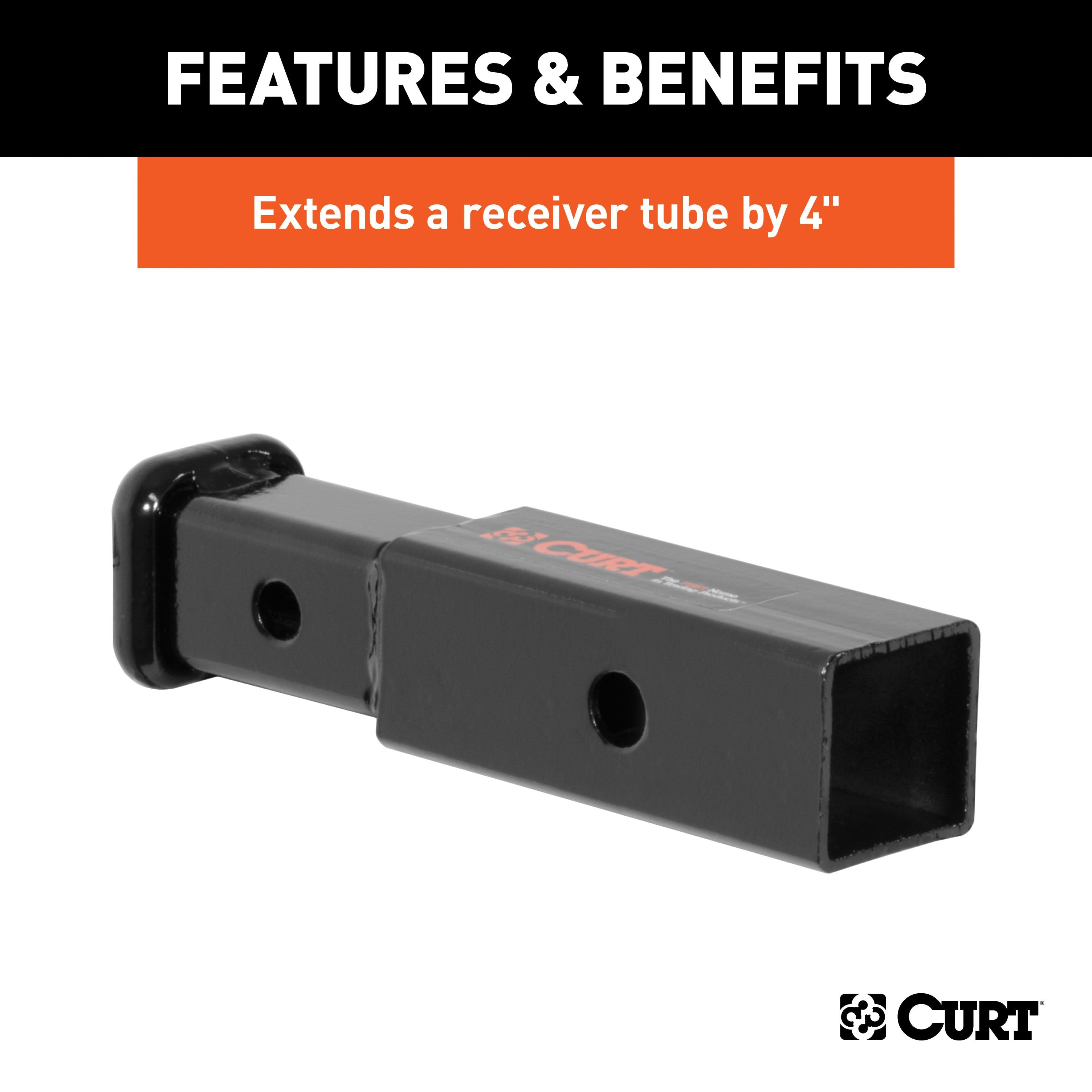 CURT Trailer Hitch Receiver Adapter Reducer, 2 to 1-1/4-Inch, 4-In Extension, 3,500 lbs Model 45770