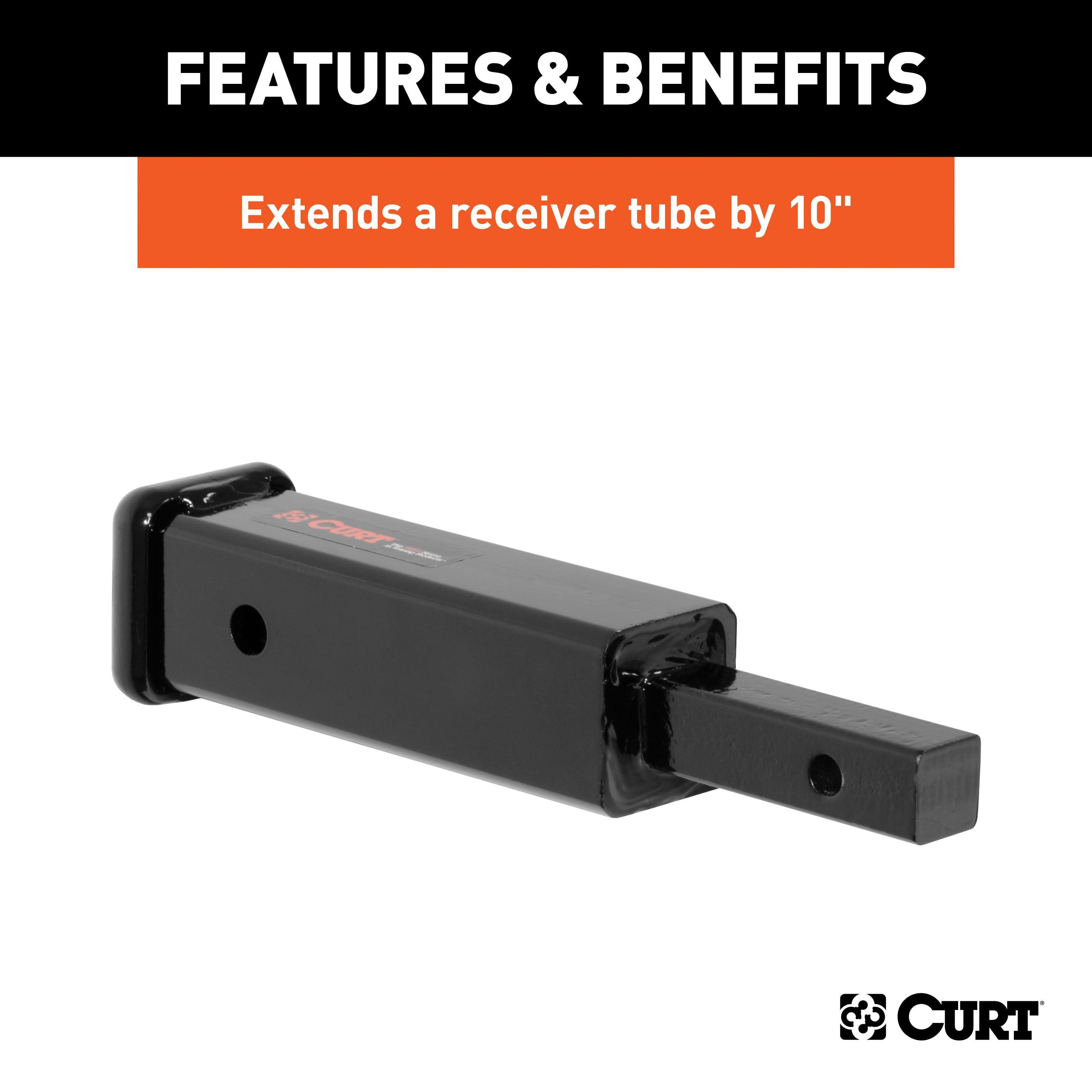 CURT Trailer Hitch Receiver Adapter, 1-1/4 to 2-Inch, 10-In Extension, 350 lbs Model 45790