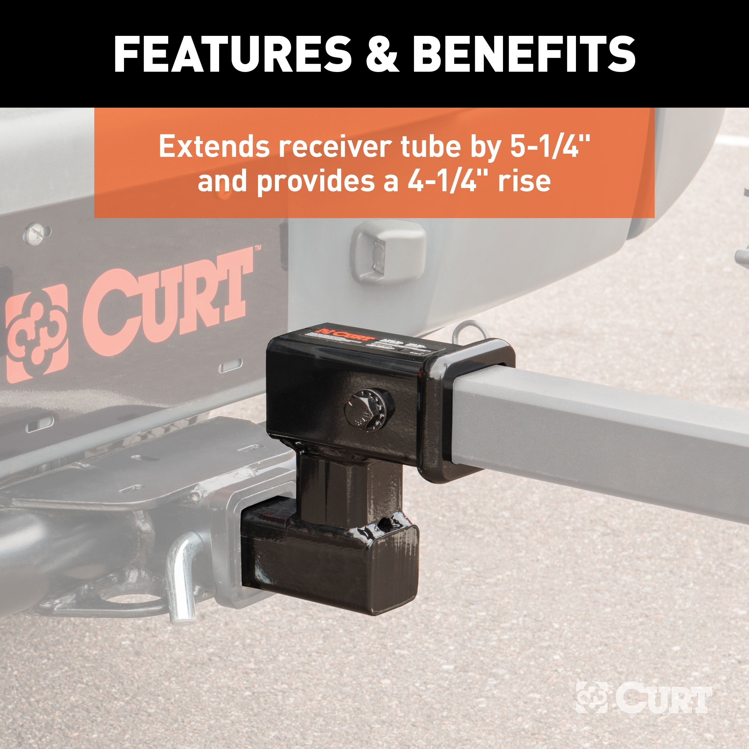 CURT Raised Trailer Hitch Extender, Fits 2-Inch Receiver, Extends 5-1/4", 4-1/4-In Rise Model 45794