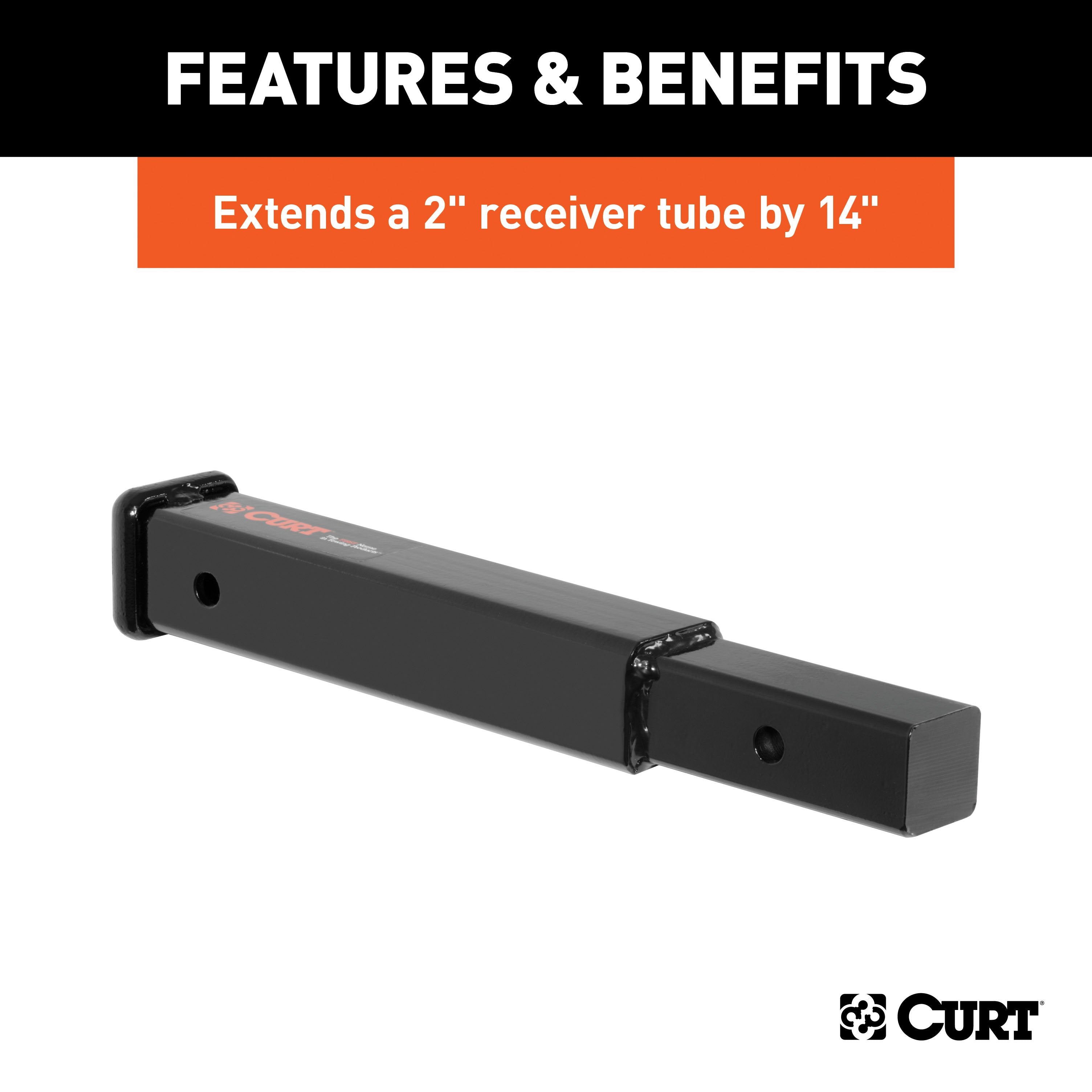 CURT 14-Inch Long Trailer Hitch Extension for 2-Inch Receiver, 3,500 lbs Model 45795