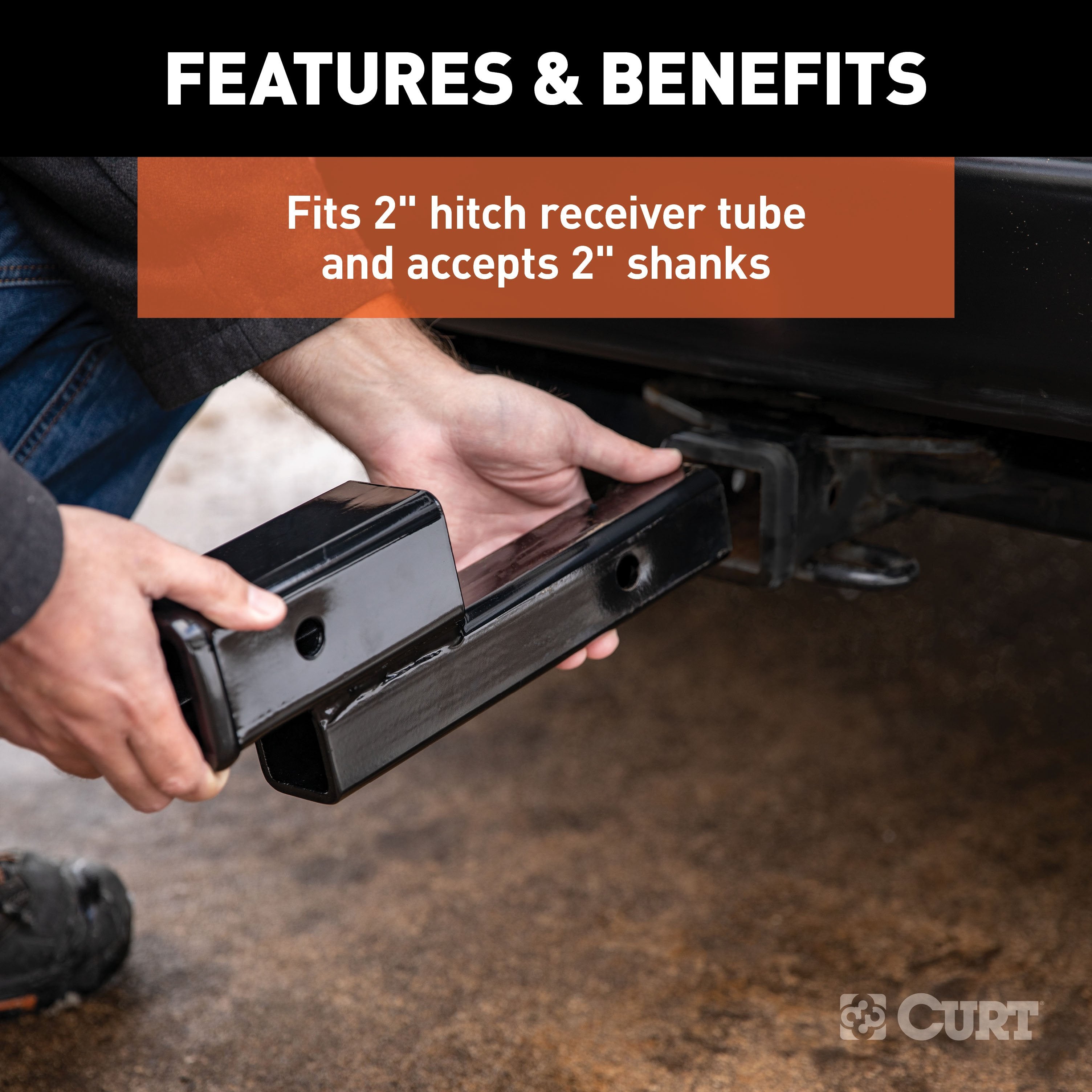 CURT Trailer Hitch Adapter, 2-Inch Receiver, 2-In Drop or Rise, 7,500 lbs Model 45797