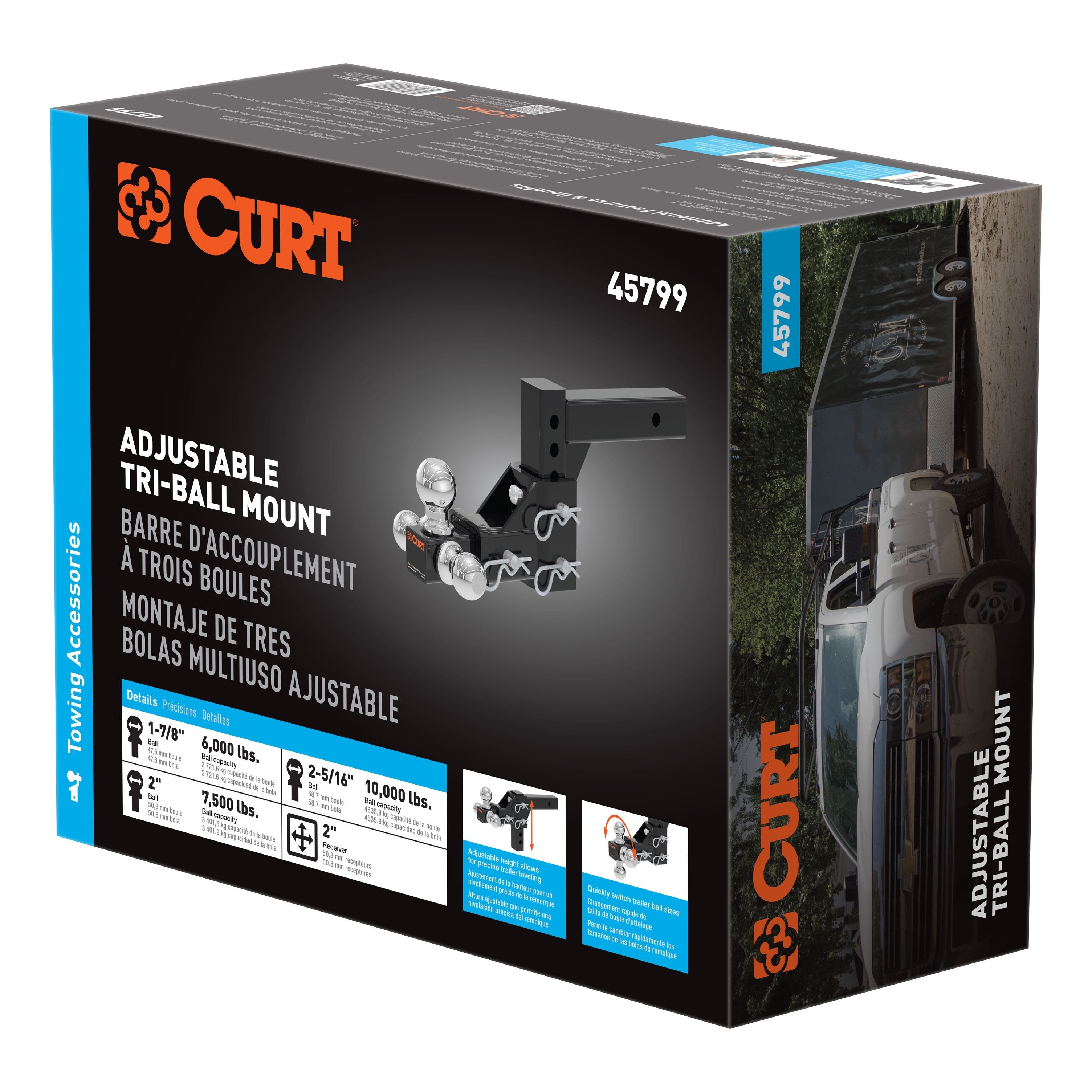 CURT Adjustable Trailer Hitch Ball Mount, Fits 2-Inch Receiver, 5-3/4-Inch Drop, 1-7/8, 2, 2-5/16-Inch Balls, 10,000 lbs Model 45799