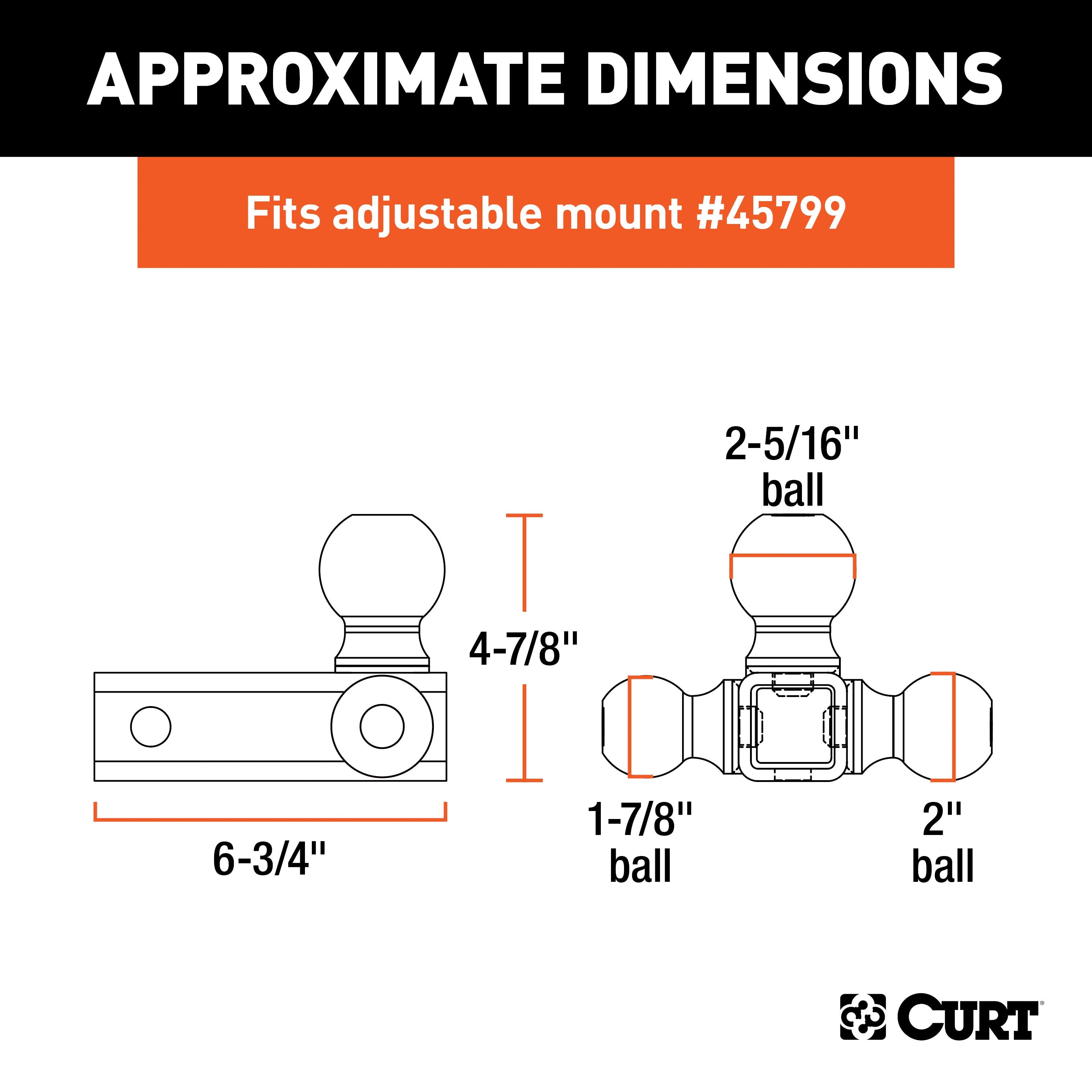 CURT Replacement Adjustable Trailer Hitch Ball Mount Head with 3 Balls for CURT #45799 Model 45800