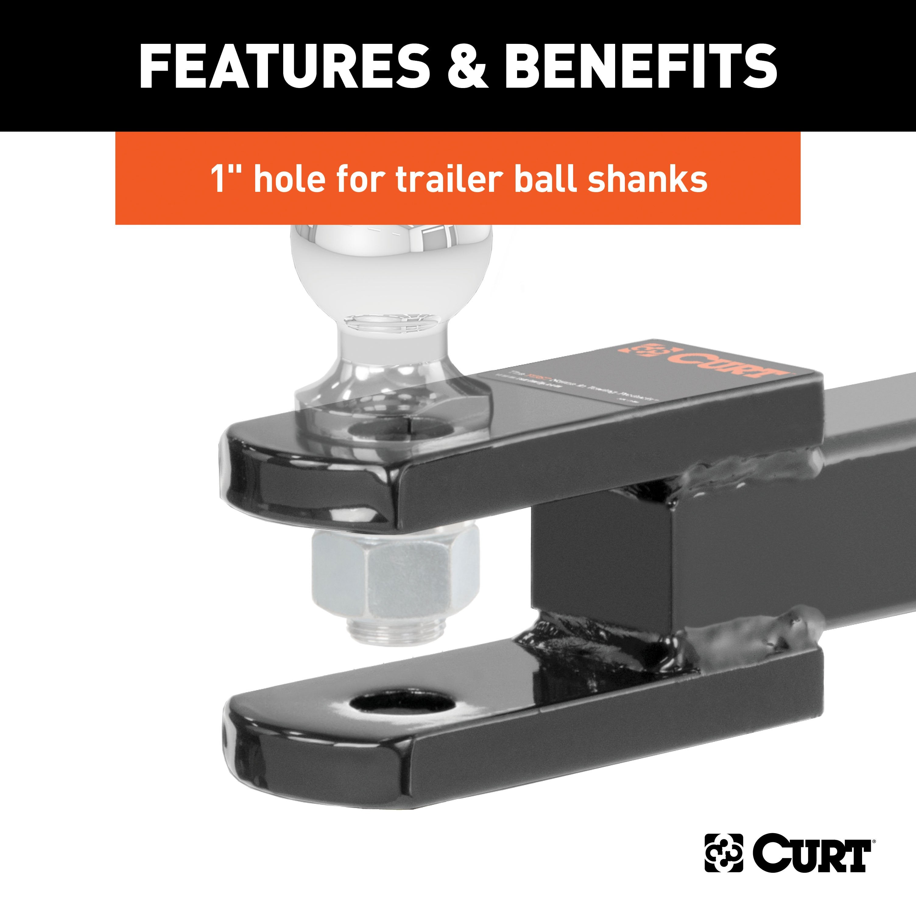 CURT Clevis Pin Hitch Ball Mount, Fits 2-Inch Receiver, 6,000 lbs, 1-Inch Hole Model 45821