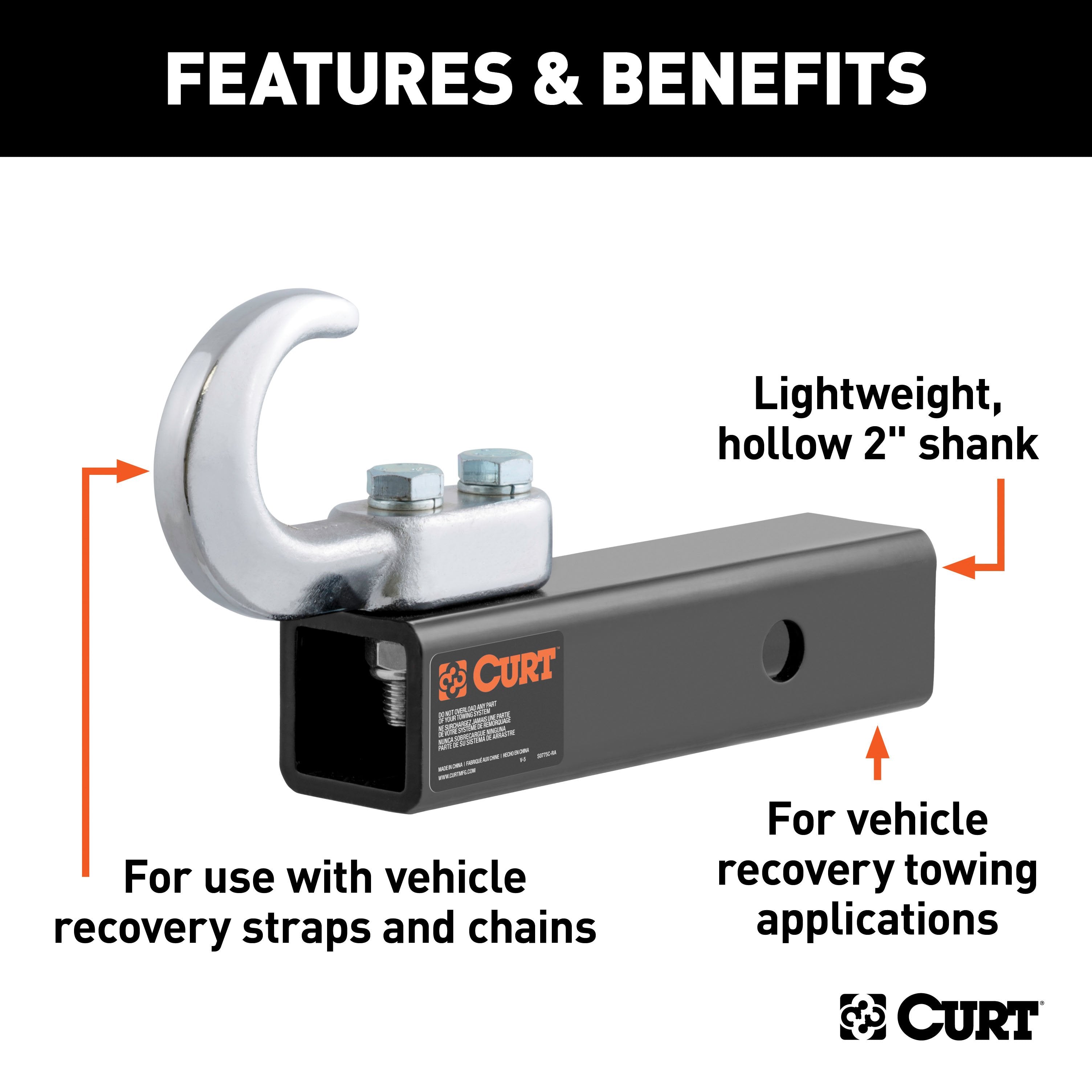 CURT Tow Hook Trailer Hitch Ball Mount, Fits 2-Inch Receiver, 10K Model 45825