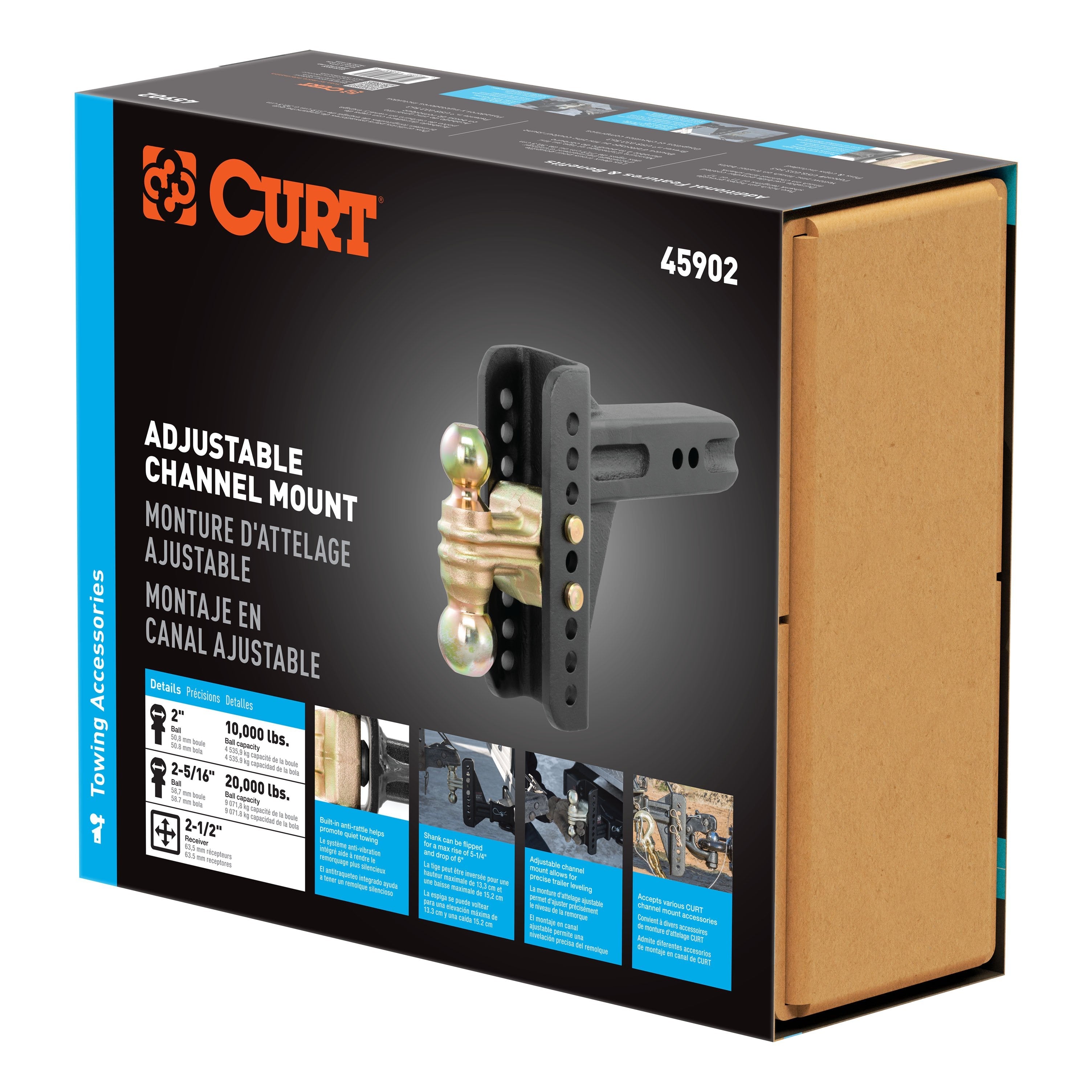 CURT Adjustable Trailer Hitch Ball Mount, 2-1/2-Inch Receiver, 6-Inch Drop, 2 and 2-5/16-Inch Balls, 20,000 lbs Model 45902