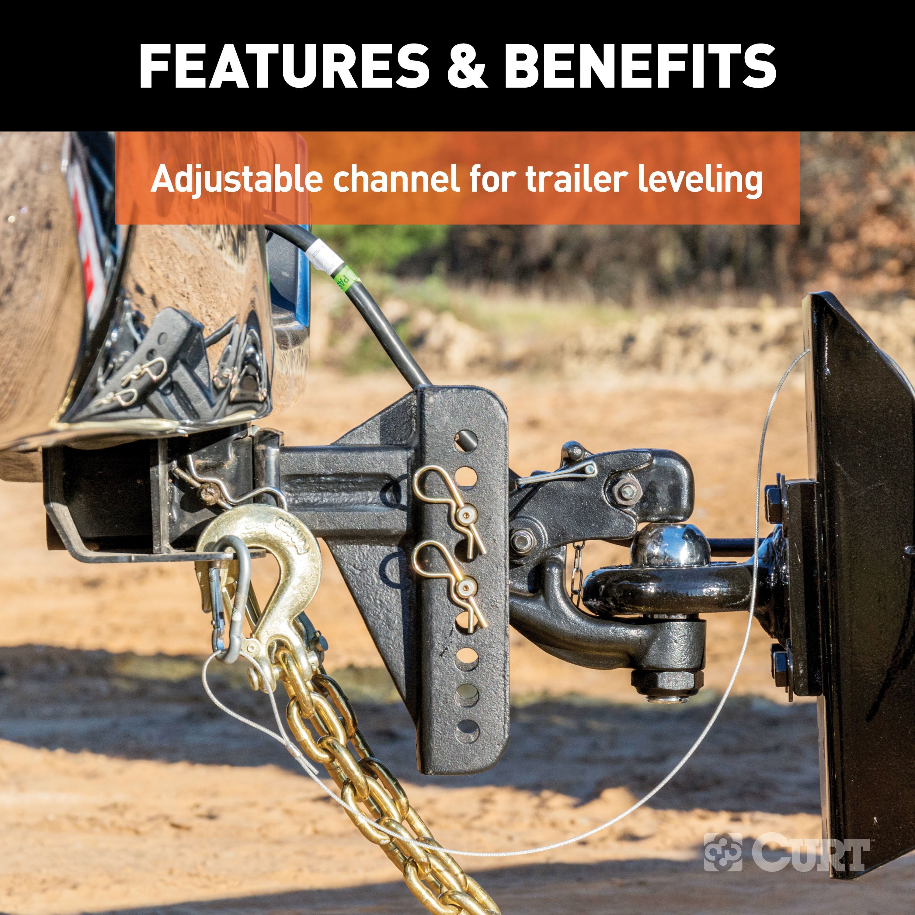 CURT Adjustable Pintle Hitch Combination, 2-1/2-Inch Receiver, 6-Inch Drop, 2-5/16-Inch Ball, 20,000 lbs Model 45908