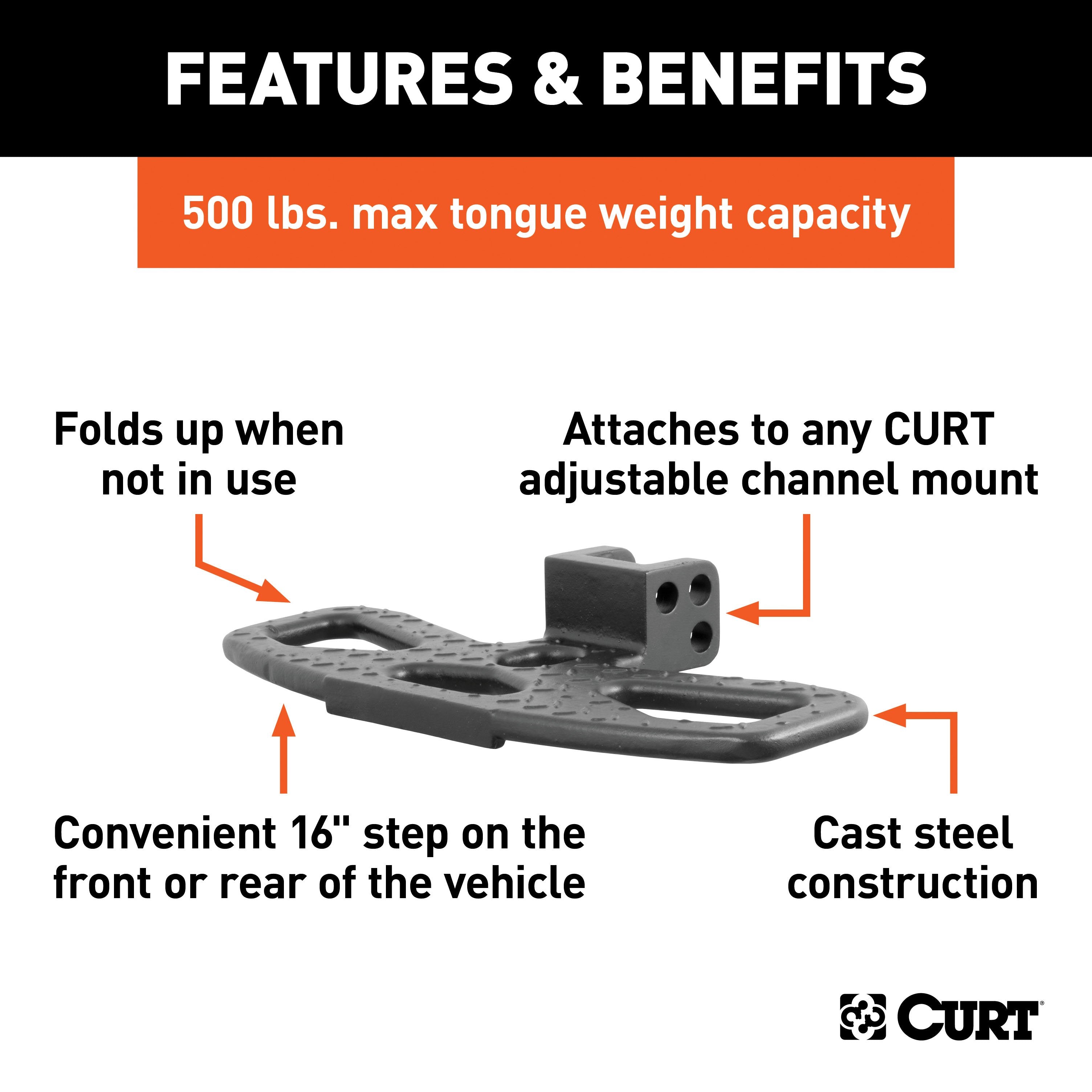 CURT Folding Hitch Step for Adjustable Channel Mount Model 45909