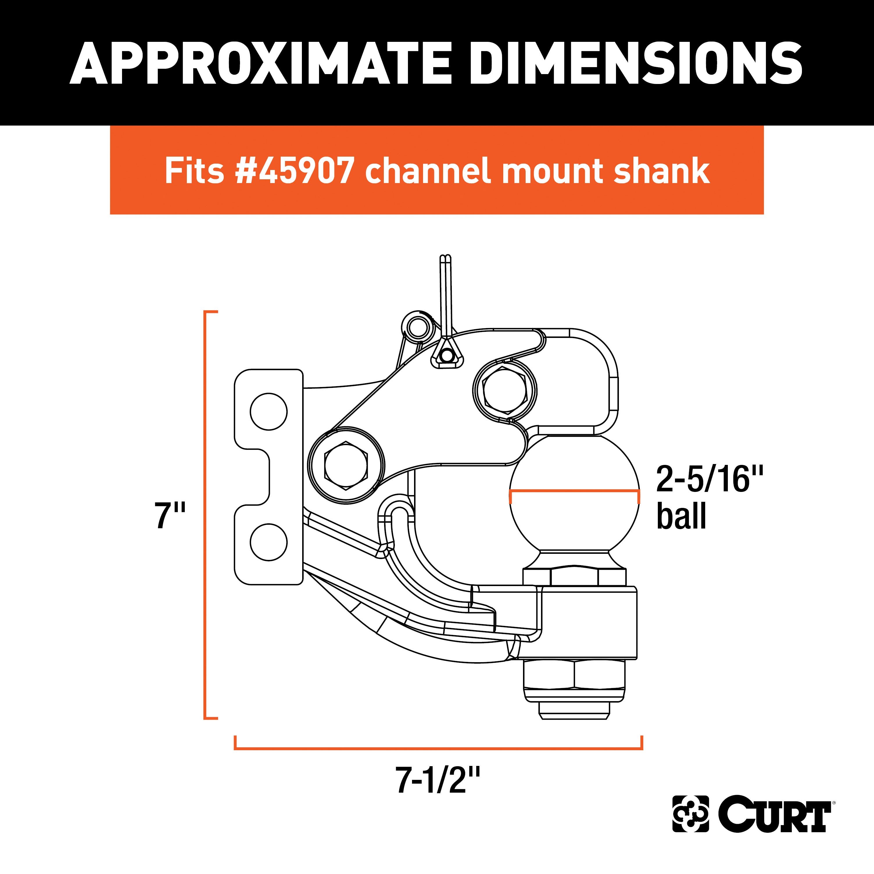 CURT Channel Mount Pintle Attachment with 2-5/16-Inch Ball, 13,000 lbs, Shank Required Model 45920
