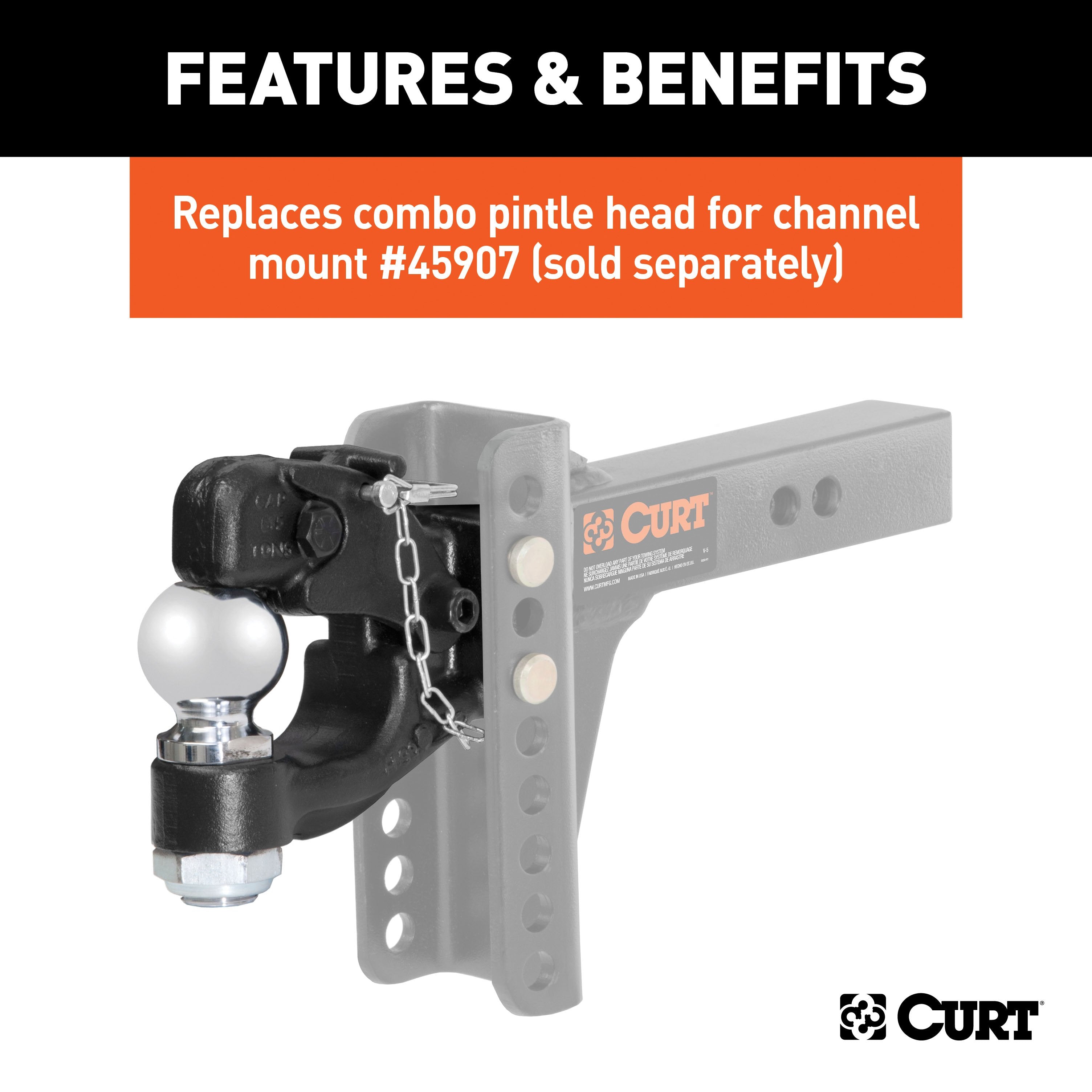 CURT Channel Mount Pintle Attachment with 2-5/16-Inch Ball, 13,000 lbs, Shank Required Model 45920