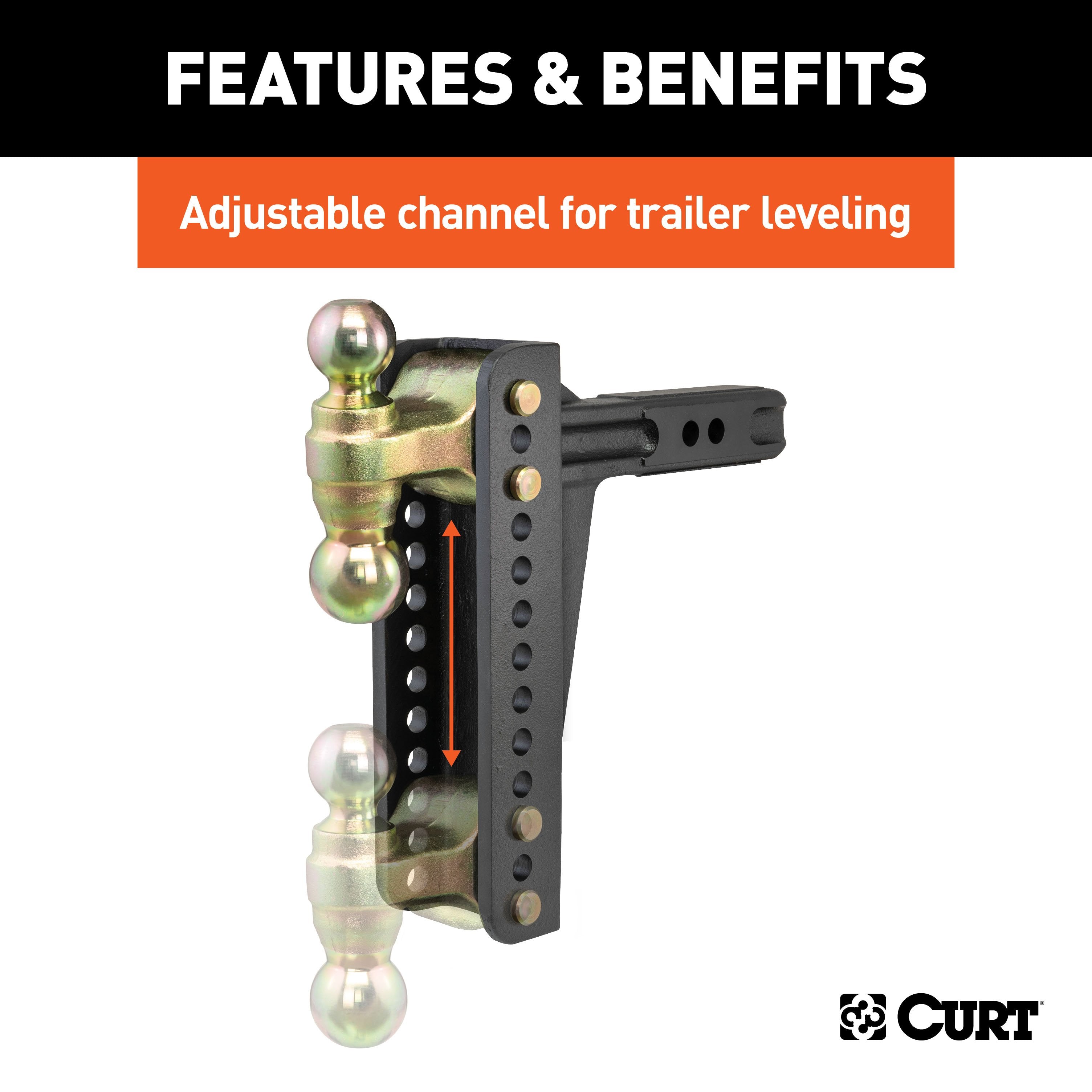 CURT Adjustable Trailer Hitch Ball Mount, 2-Inch Receiver, 10-1/8-Inch Drop, 2 and 2-5/16-Inch Balls, 14,000 lbs Model 45926