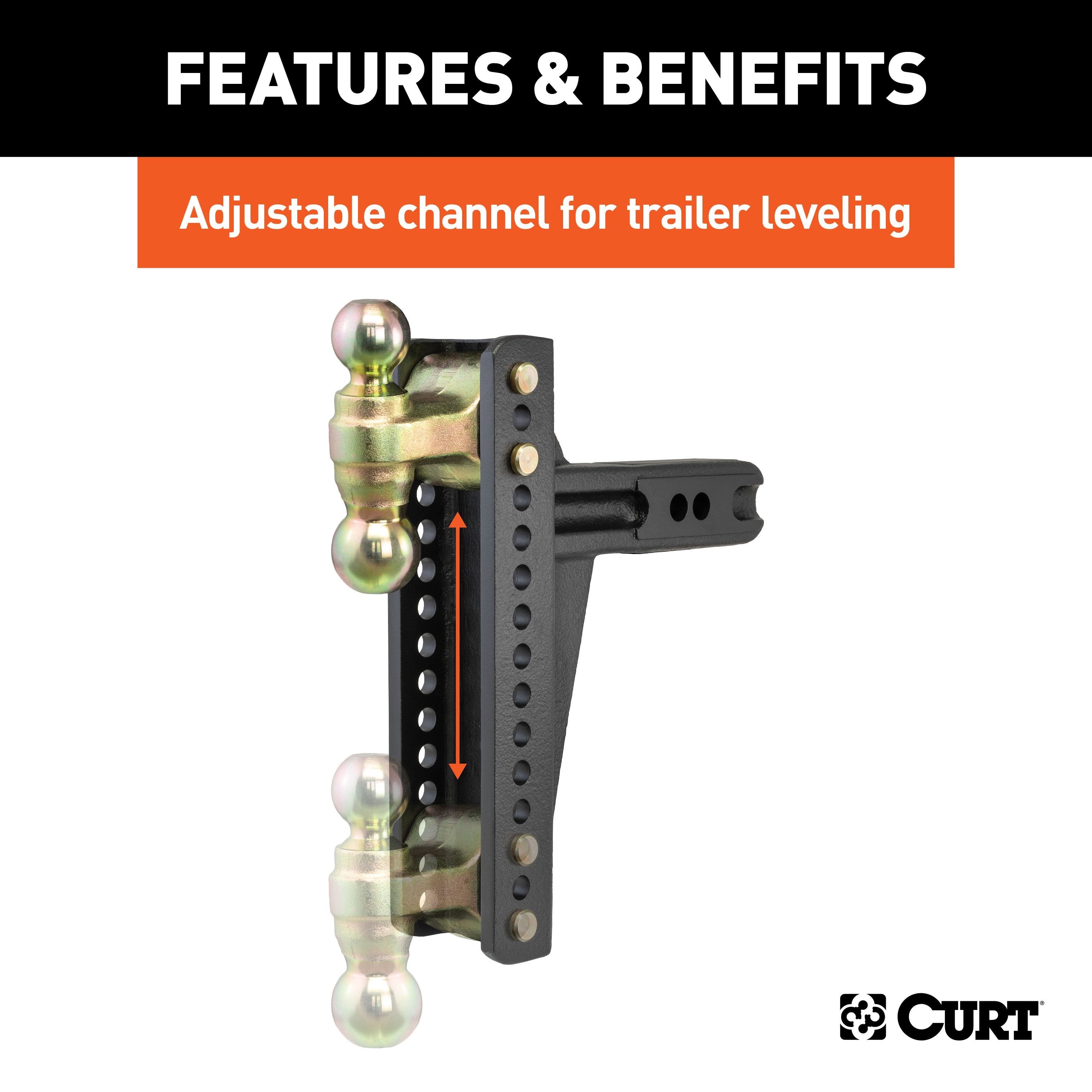 CURT Adjustable Trailer Hitch Ball Mount, 2-1/2-Inch Receiver, 10-3/8-Inch Drop, 2 and 2-5/16-Inch Balls, 20,000 lbs Model 45927