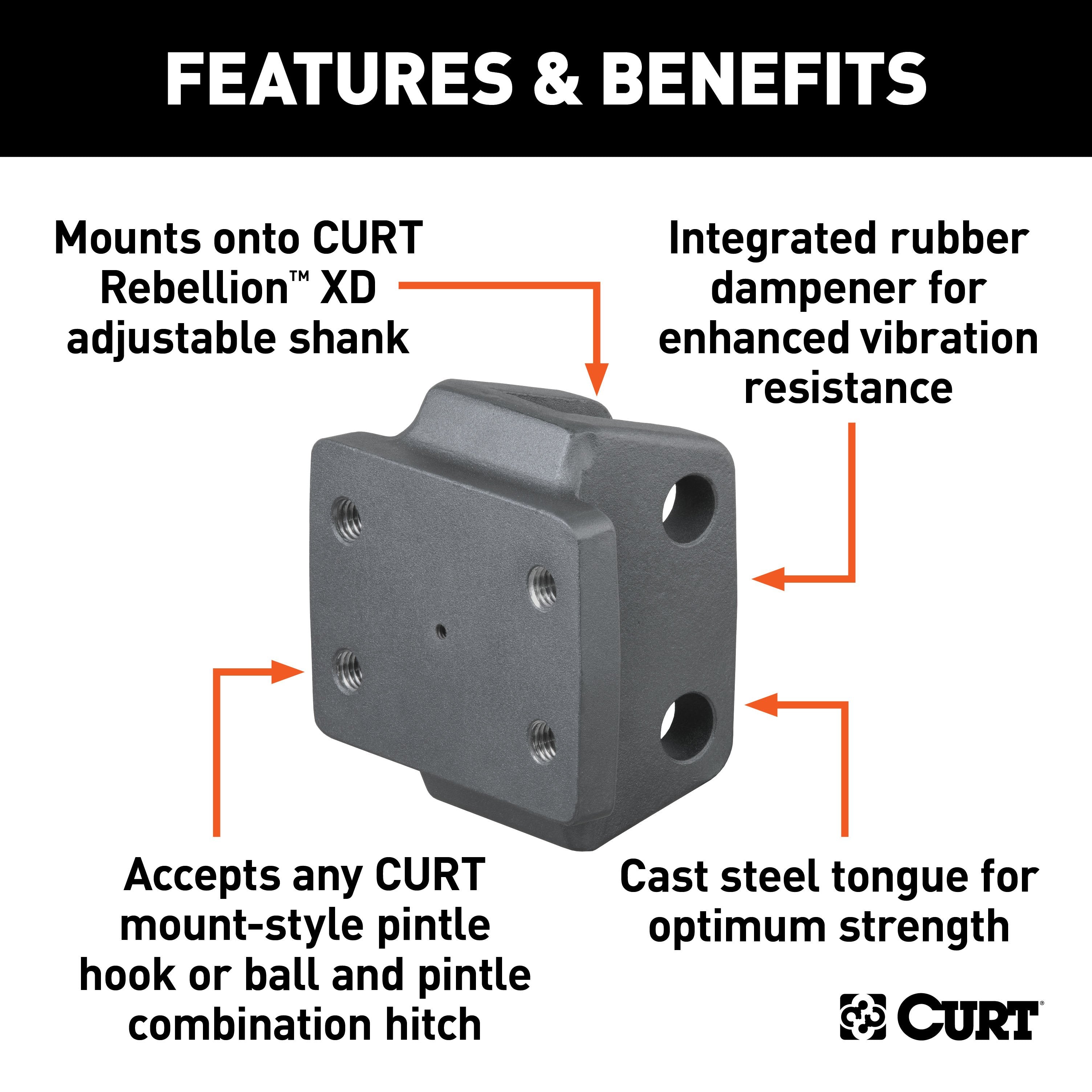 CURT Rebellion XD Adjustable Cushion Hitch Pintle Mount Plate Attachment, Shank Required Model 45950