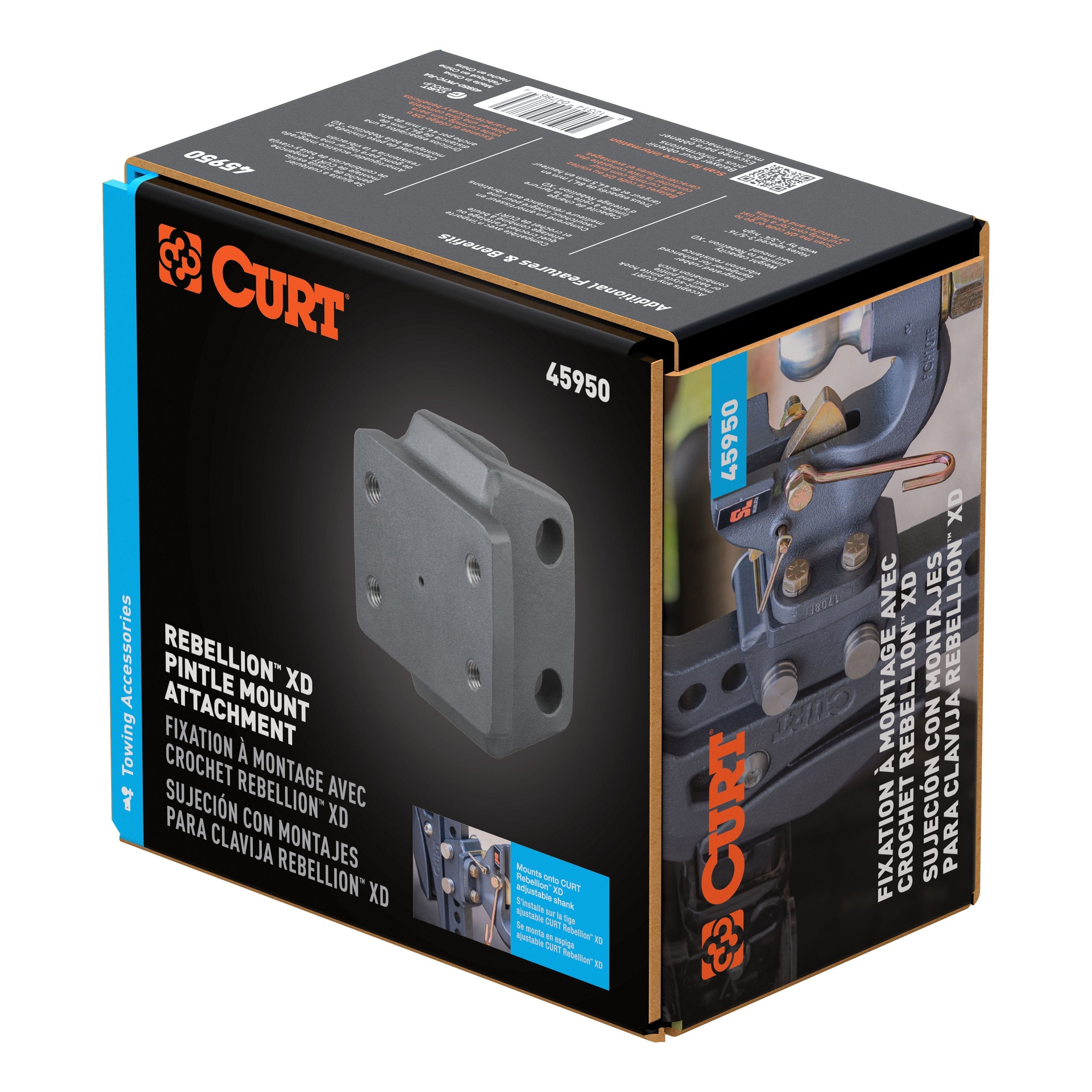 CURT Rebellion XD Adjustable Cushion Hitch Pintle Mount Plate Attachment, Shank Required Model 45950