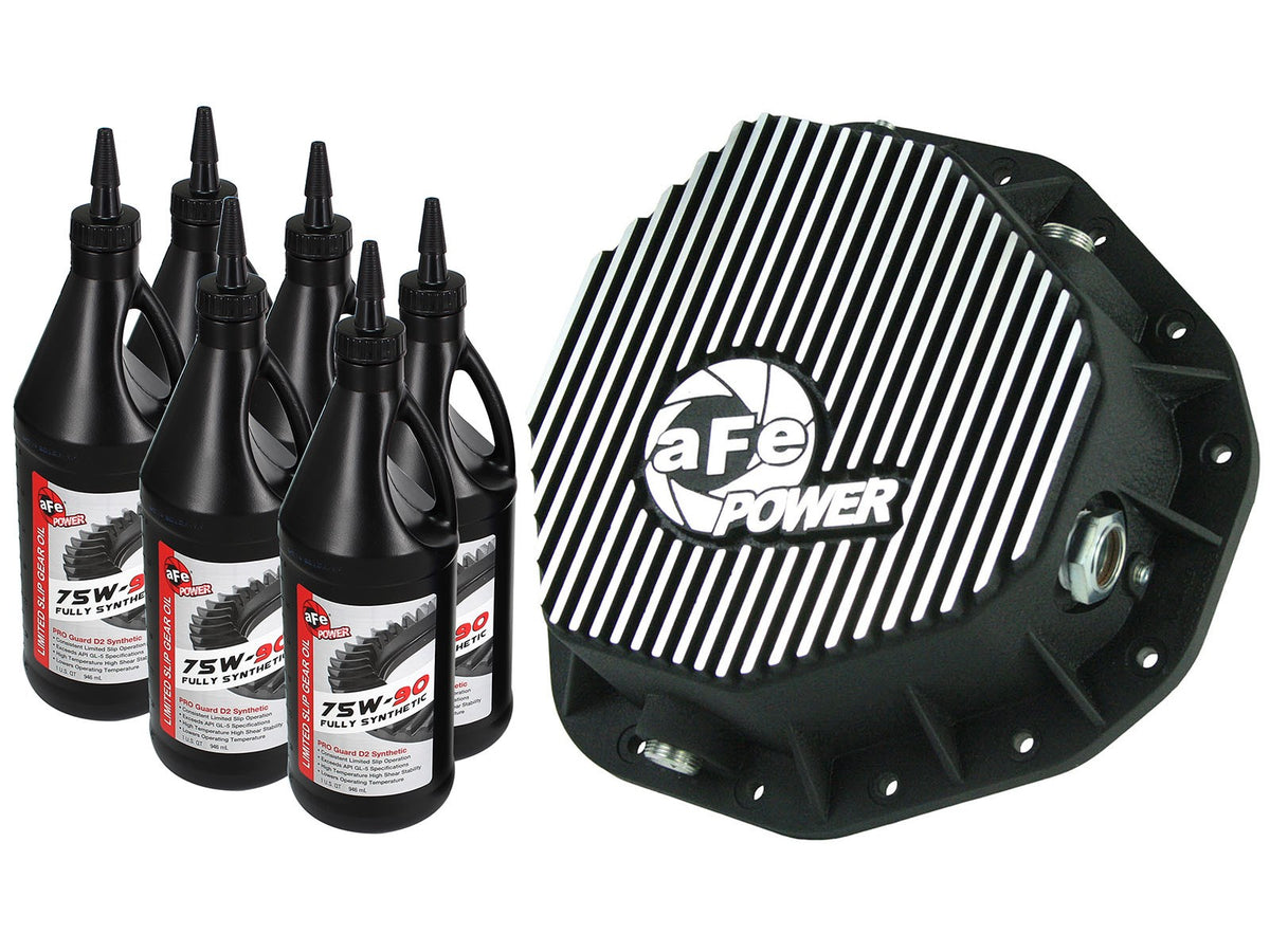 Pro Series Rear Differential Cover Kit Black w/ Machined Fins & Gear Oil Dodge Diesel Trucks 03-05 L6-5.9L (td) aFe Power