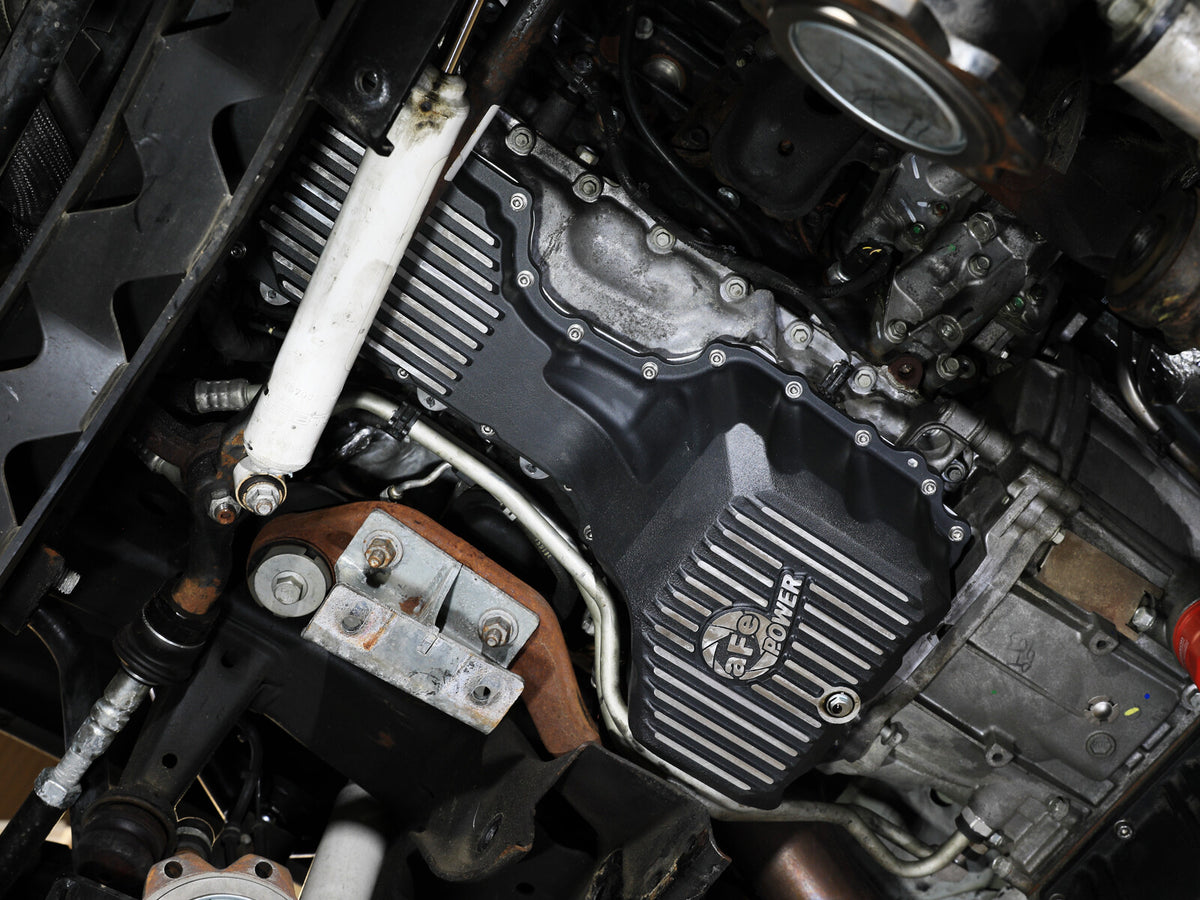 Pro Series Engine Oil Pan Black w/ Machined Fins GM Diesel Trucks 17-19 V8-6.6L (td) L5P aFe Power