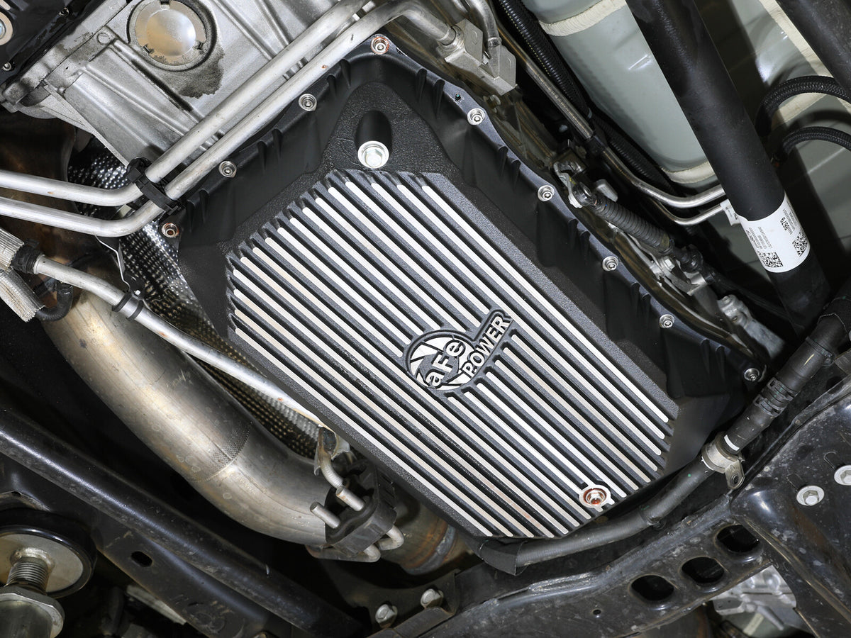 Pro Series Transmission Pan Black w/ Machined Fins GM Diesel Trucks 20-26 V8-6.6L (td) L5P aFe Power