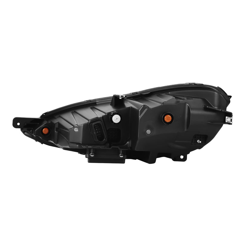 AlphaRex NOVA-Series LED projector headlights for 12-21 Tesla Model S, featuring black housing and sequential signals.