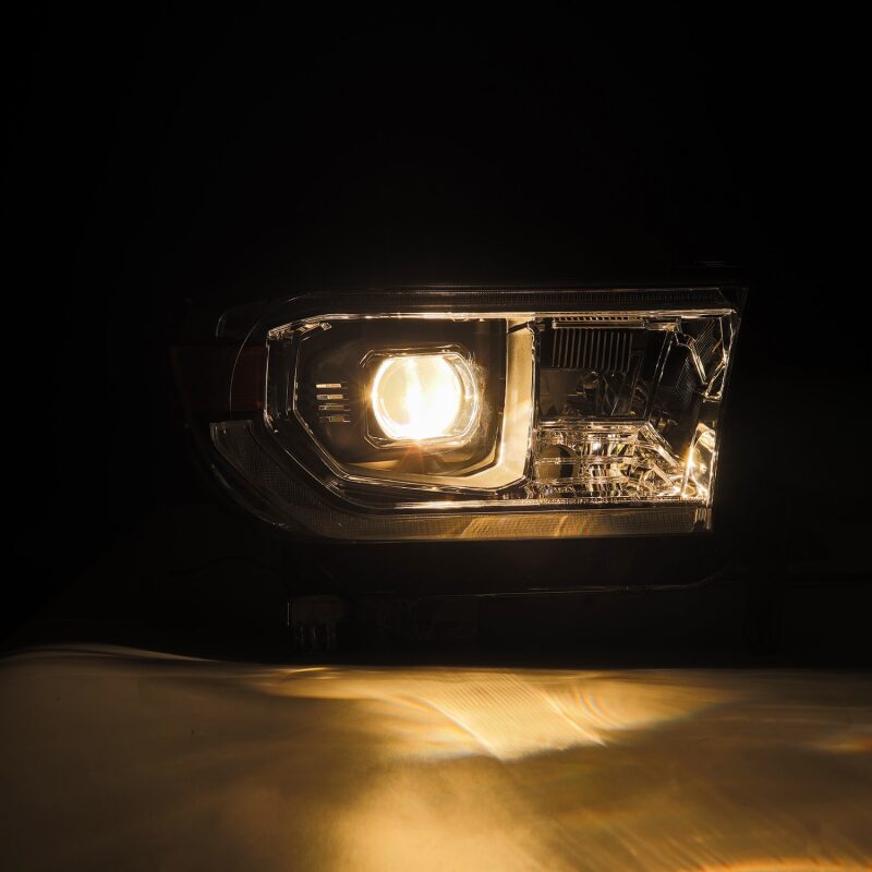 AlphaRex LUXX LED projector headlight for 07-13 Toyota Tundra and 08-17 Sequoia with chrome finish and sequential signal.