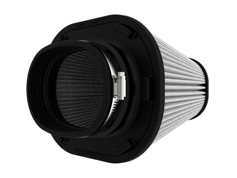 afe Track Series intake replacement air filter with a cylindrical design, featuring a black frame and pleated filter media.
