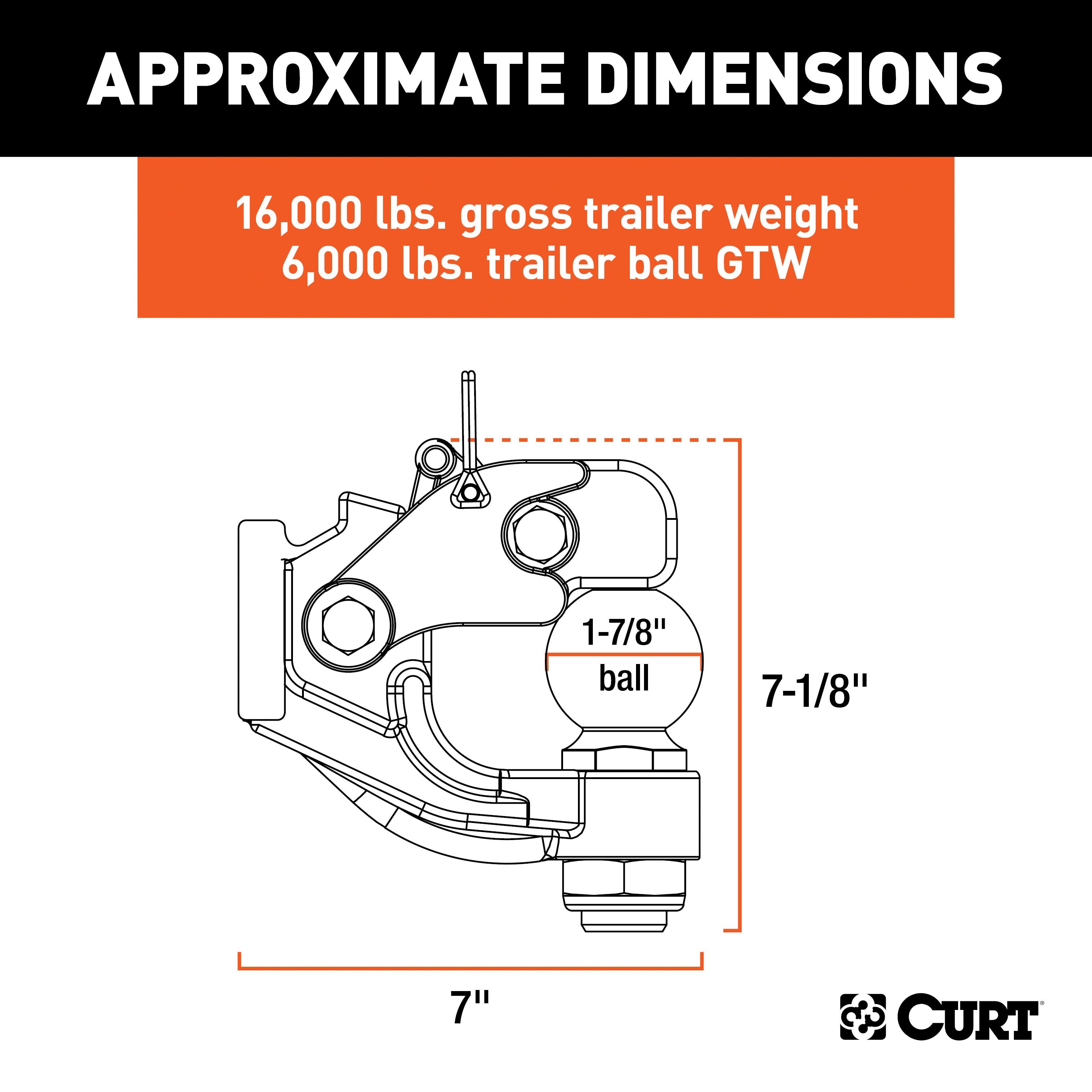 CURT Pintle Hitch with 1-7/8-Inch Trailer Ball, 16,000 lbs, Mount Required Model 48180